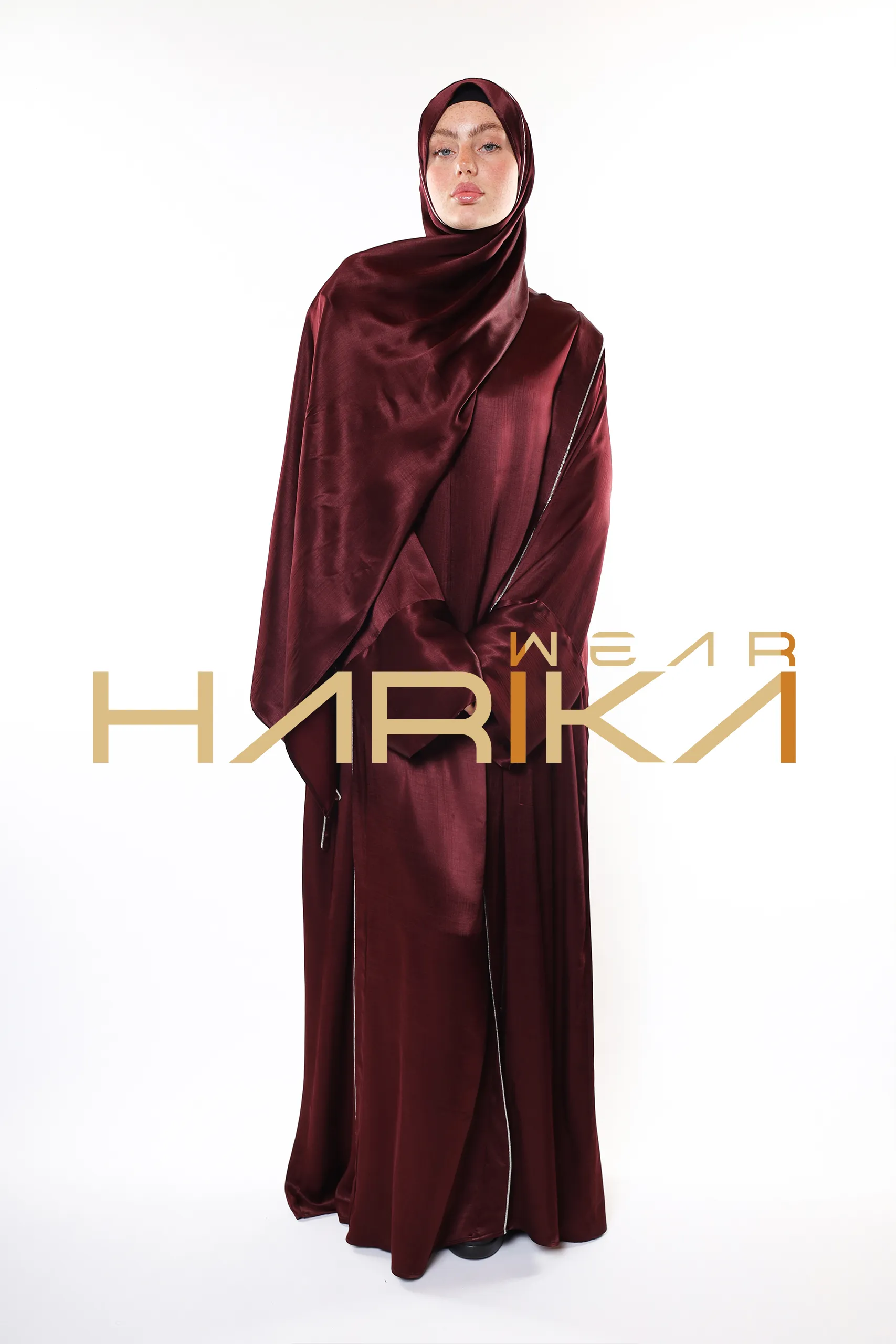 Luxury Burgundy Hijab Dress – Shiny Fabric and Stylish Design (Shawl gift) - Image 14