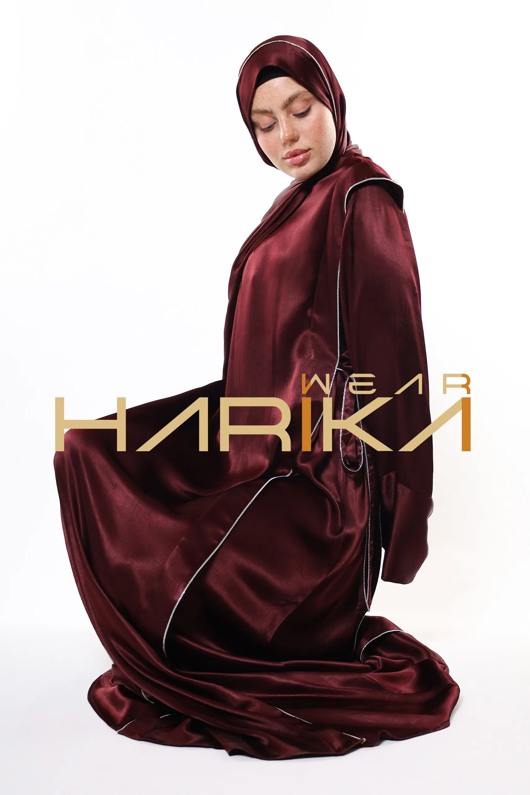 Luxury Burgundy Hijab Dress – Shiny Fabric and Stylish Design (Shawl gift) - Image 8
