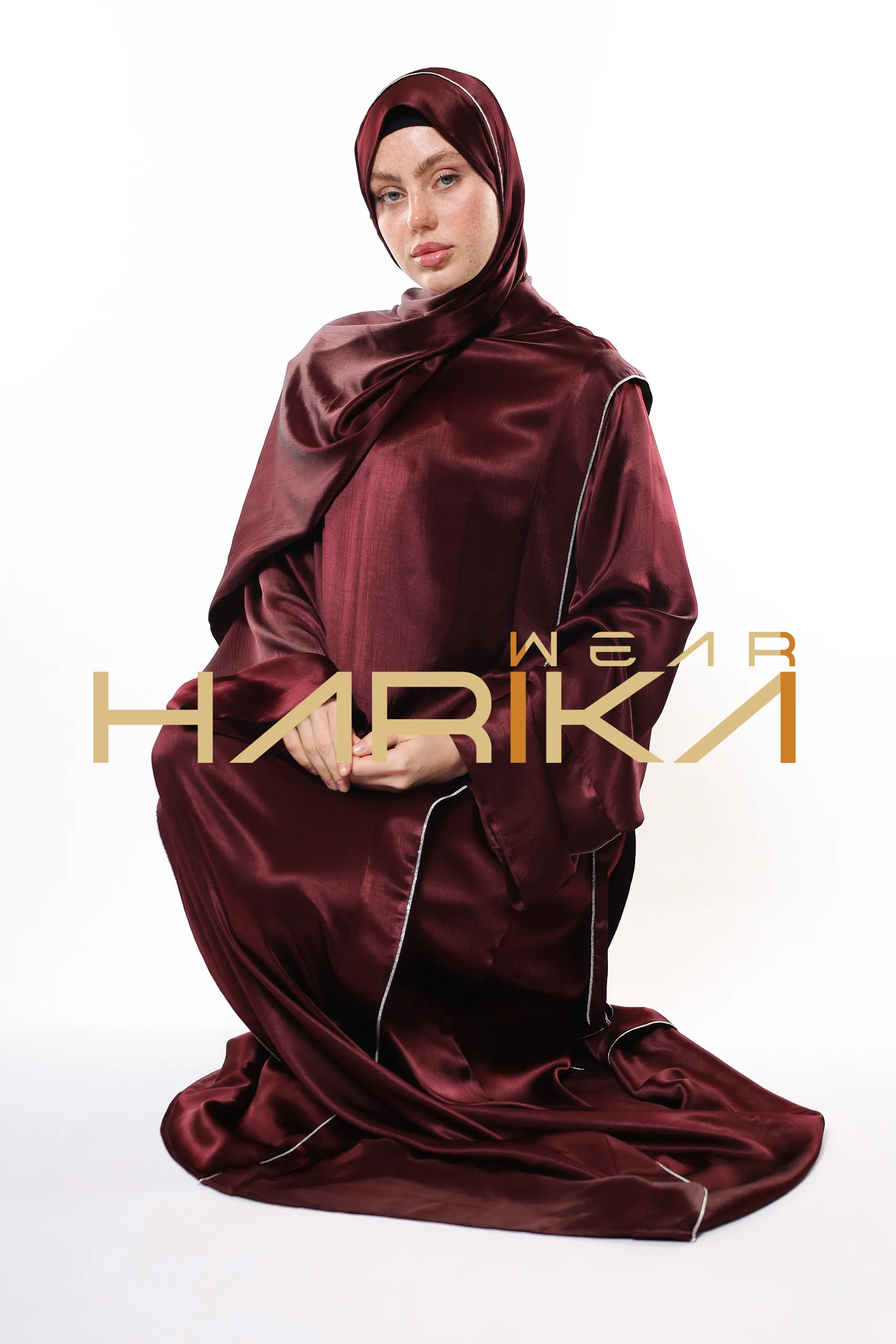 Luxury Burgundy Hijab Dress – Shiny Fabric and Stylish Design (Shawl gift) - Image 9