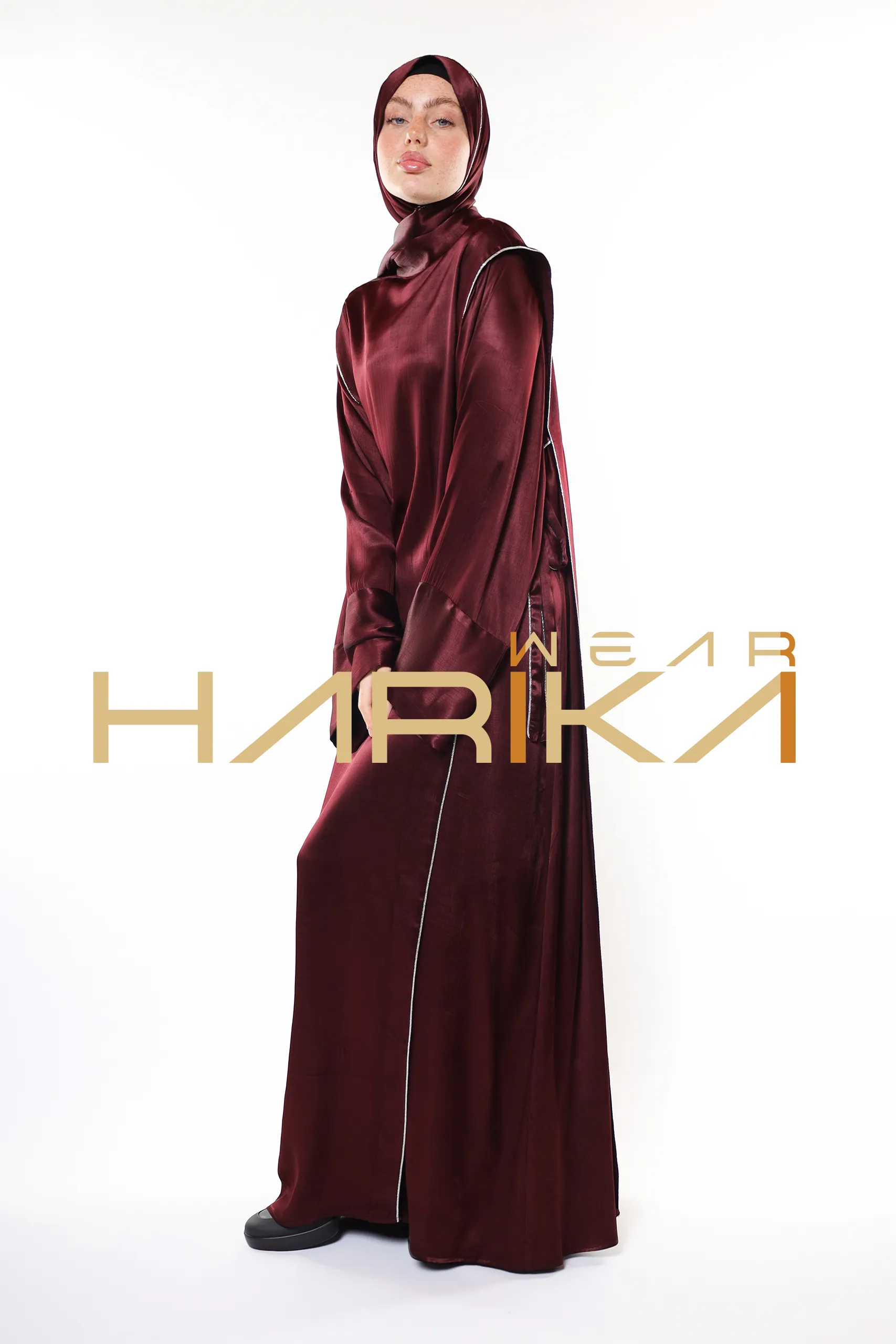Luxury Burgundy Hijab Dress – Shiny Fabric and Stylish Design (Shawl gift) - Image 10