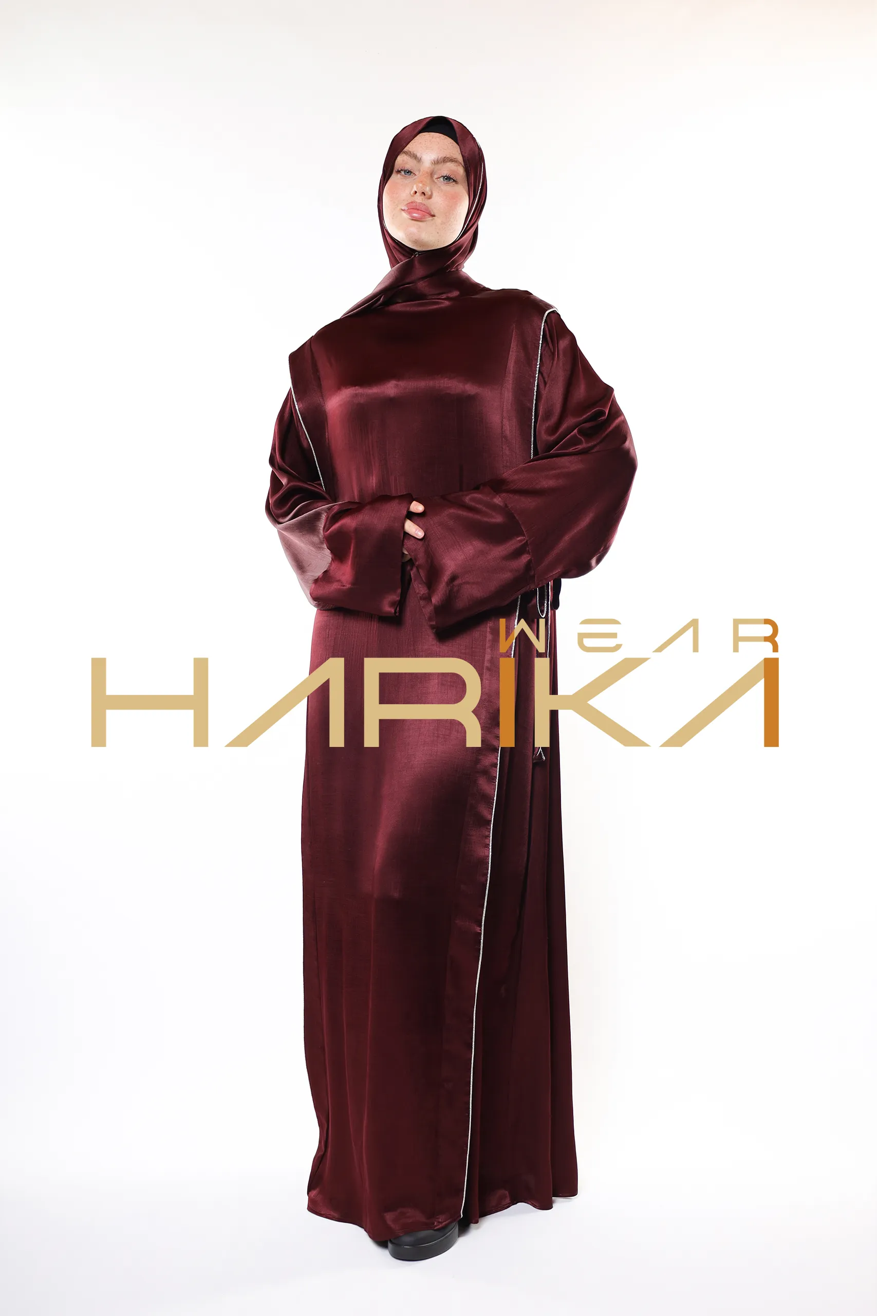 Luxury Burgundy Hijab Dress – Shiny Fabric and Stylish Design (Shawl gift) - Image 11