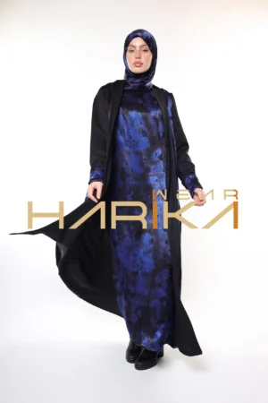 Modern and Elegant Design Blue and Black Detailed Luxury Abaya