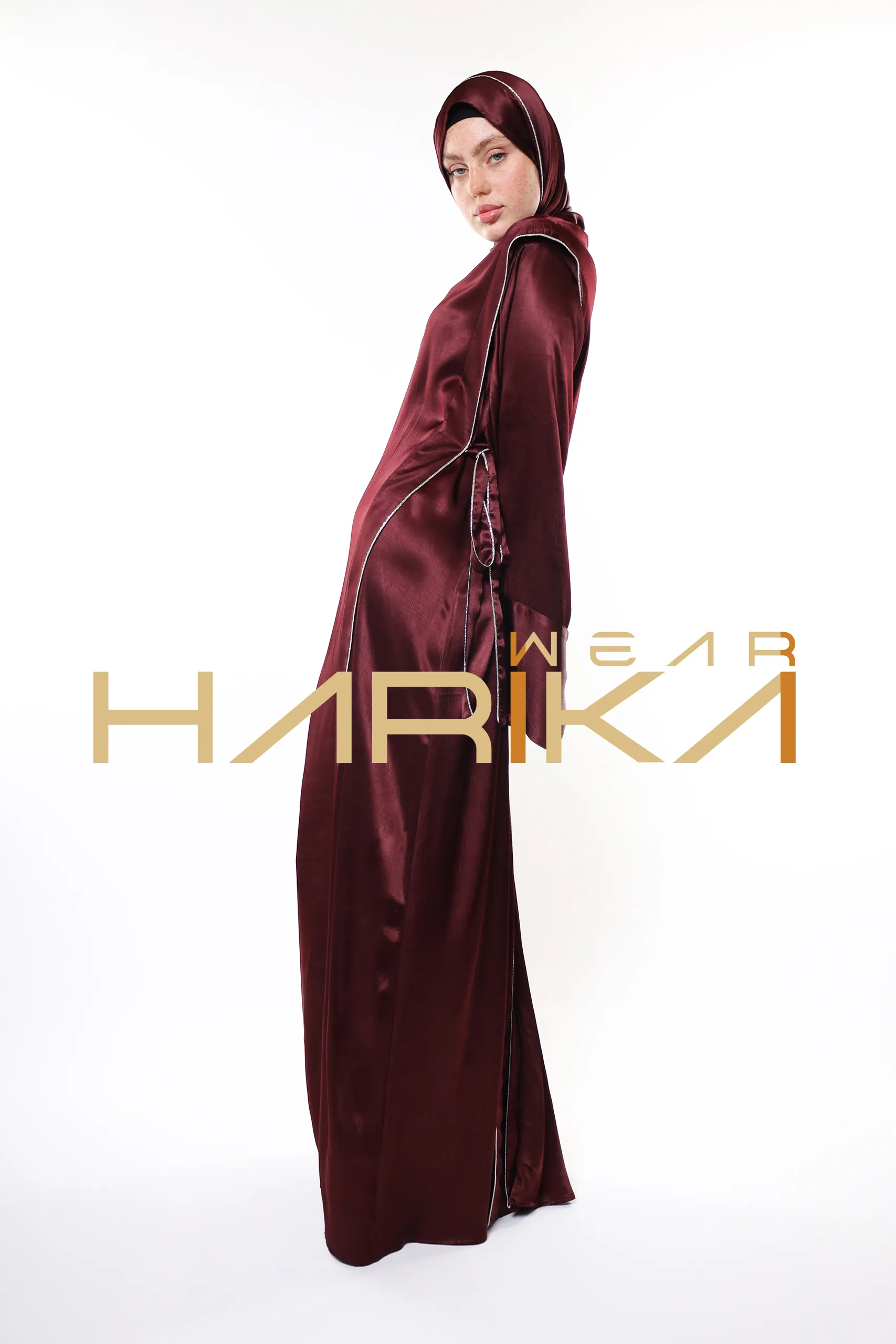 Luxury Burgundy Hijab Dress – Shiny Fabric and Stylish Design (Shawl gift) - Image 12