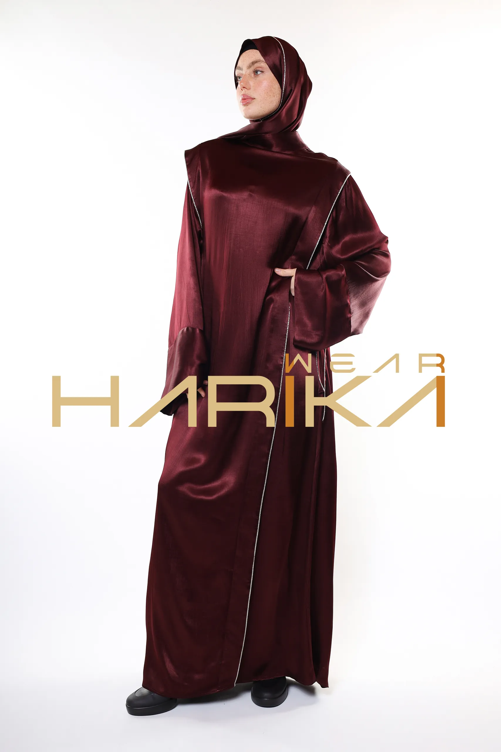 Luxury Burgundy Hijab Dress – Shiny Fabric and Stylish Design (Shawl gift) - Image 13