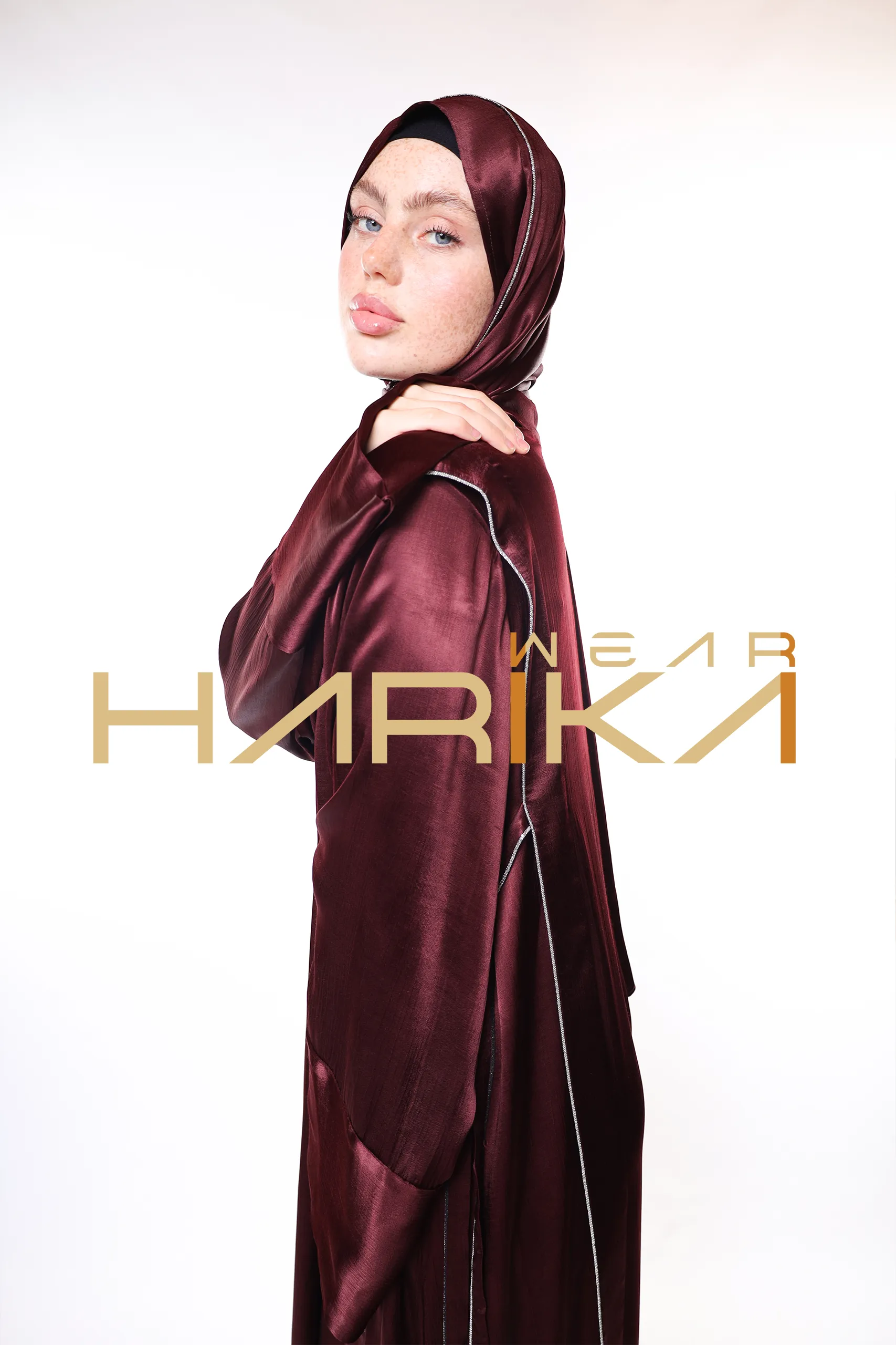 Luxury Burgundy Hijab Dress – Shiny Fabric and Stylish Design (Shawl gift) - Image 15