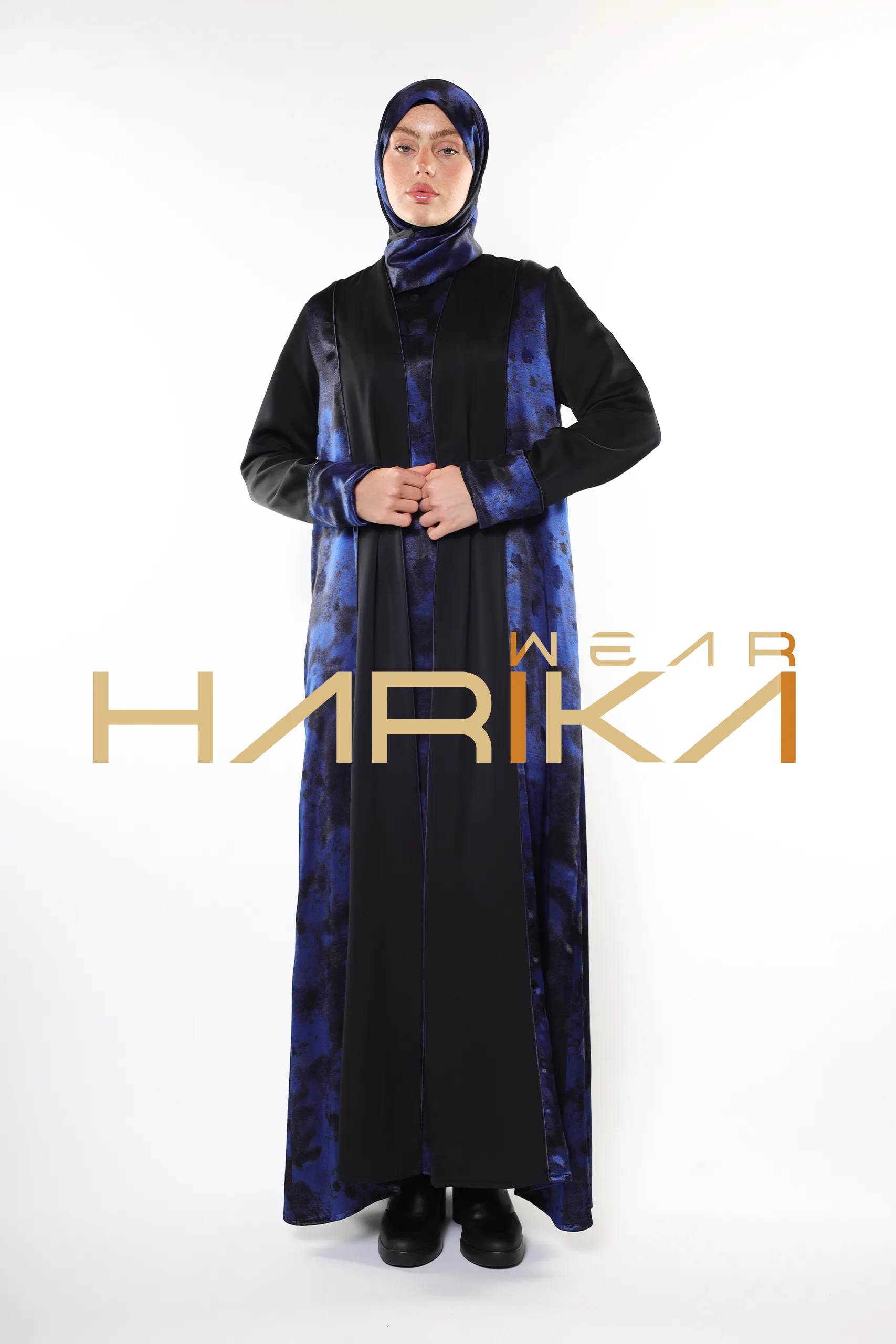 Modern and Elegant Design Blue and Black Detailed Luxury Abaya - Image 2