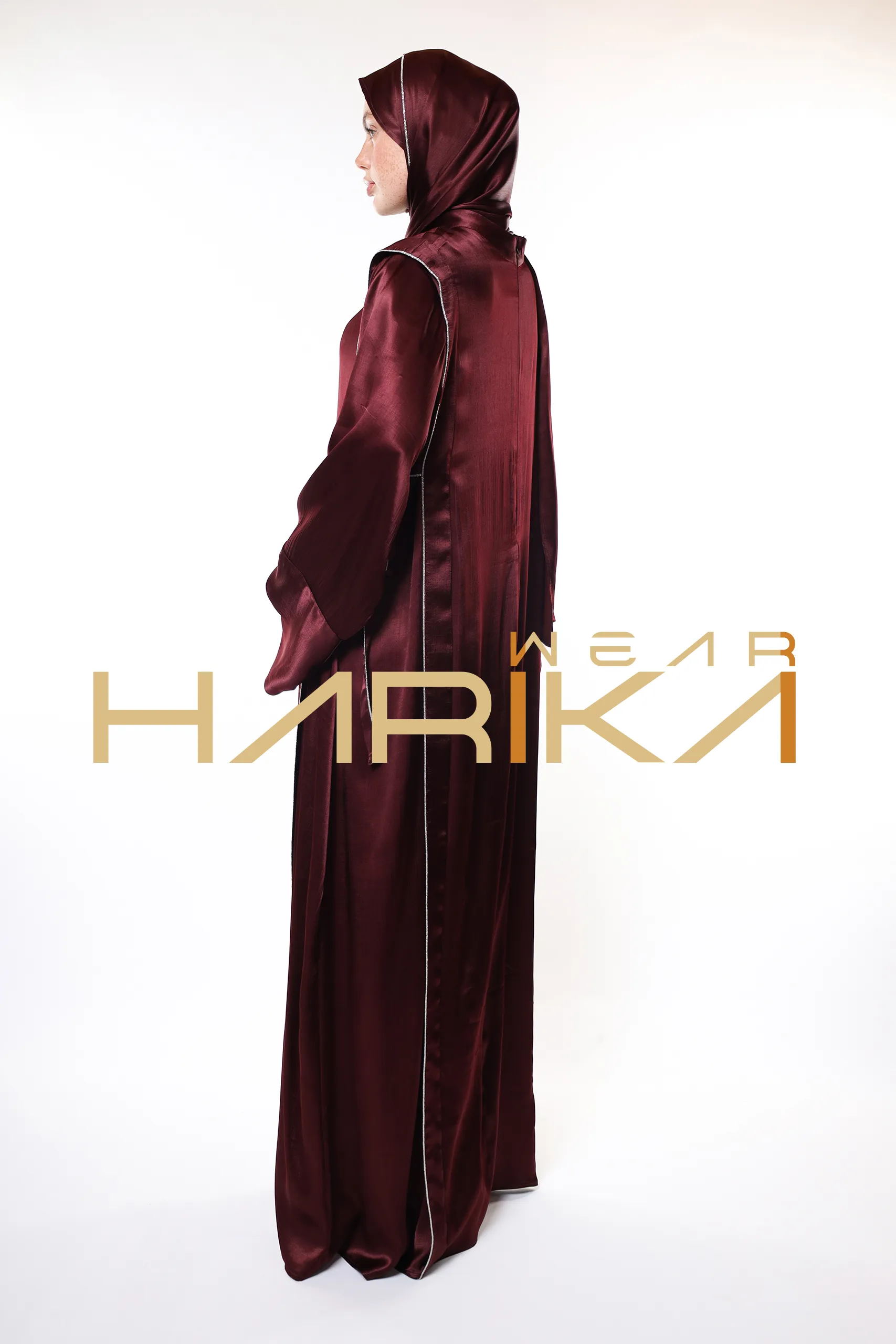 Luxury Burgundy Hijab Dress – Shiny Fabric and Stylish Design (Shawl gift) - Image 4