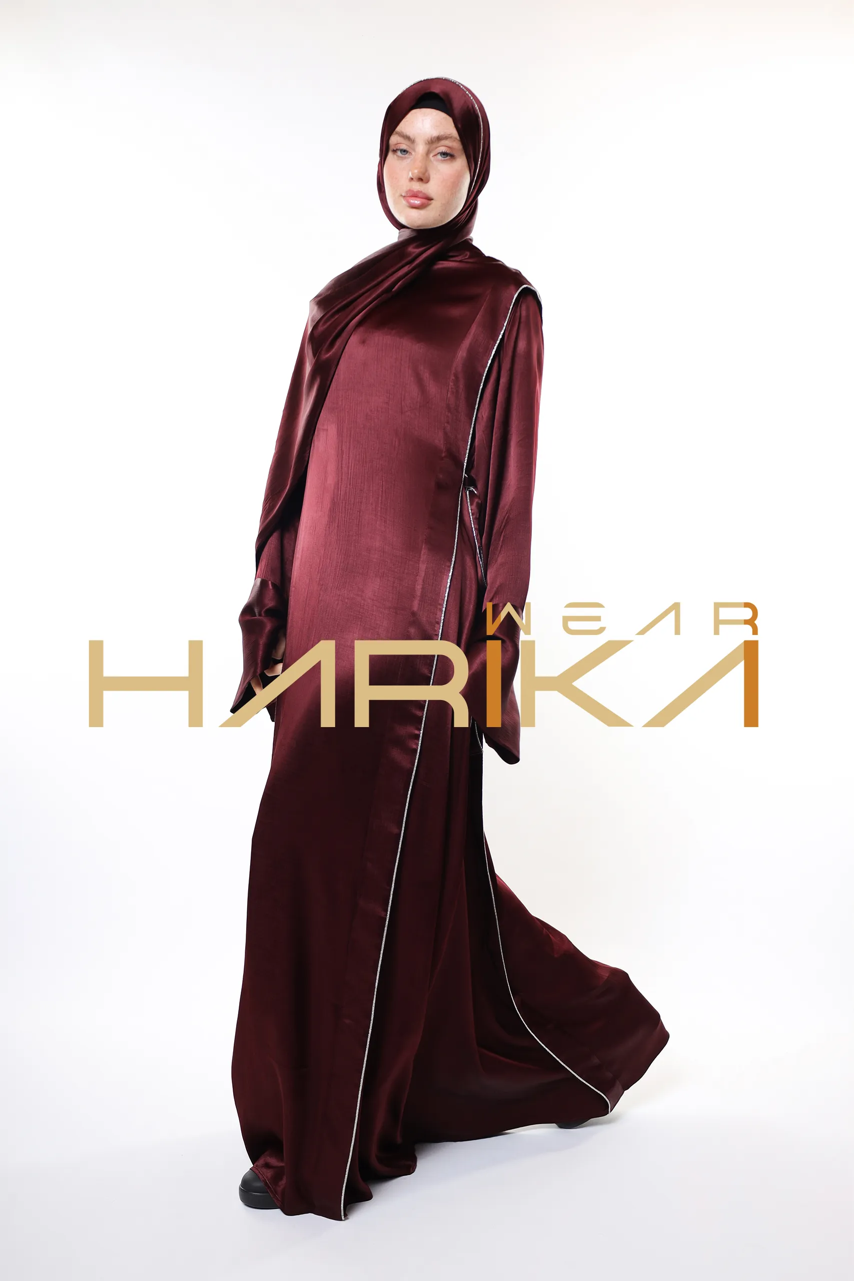 Luxury Burgundy Hijab Dress – Shiny Fabric and Stylish Design (Shawl gift) - Image 5