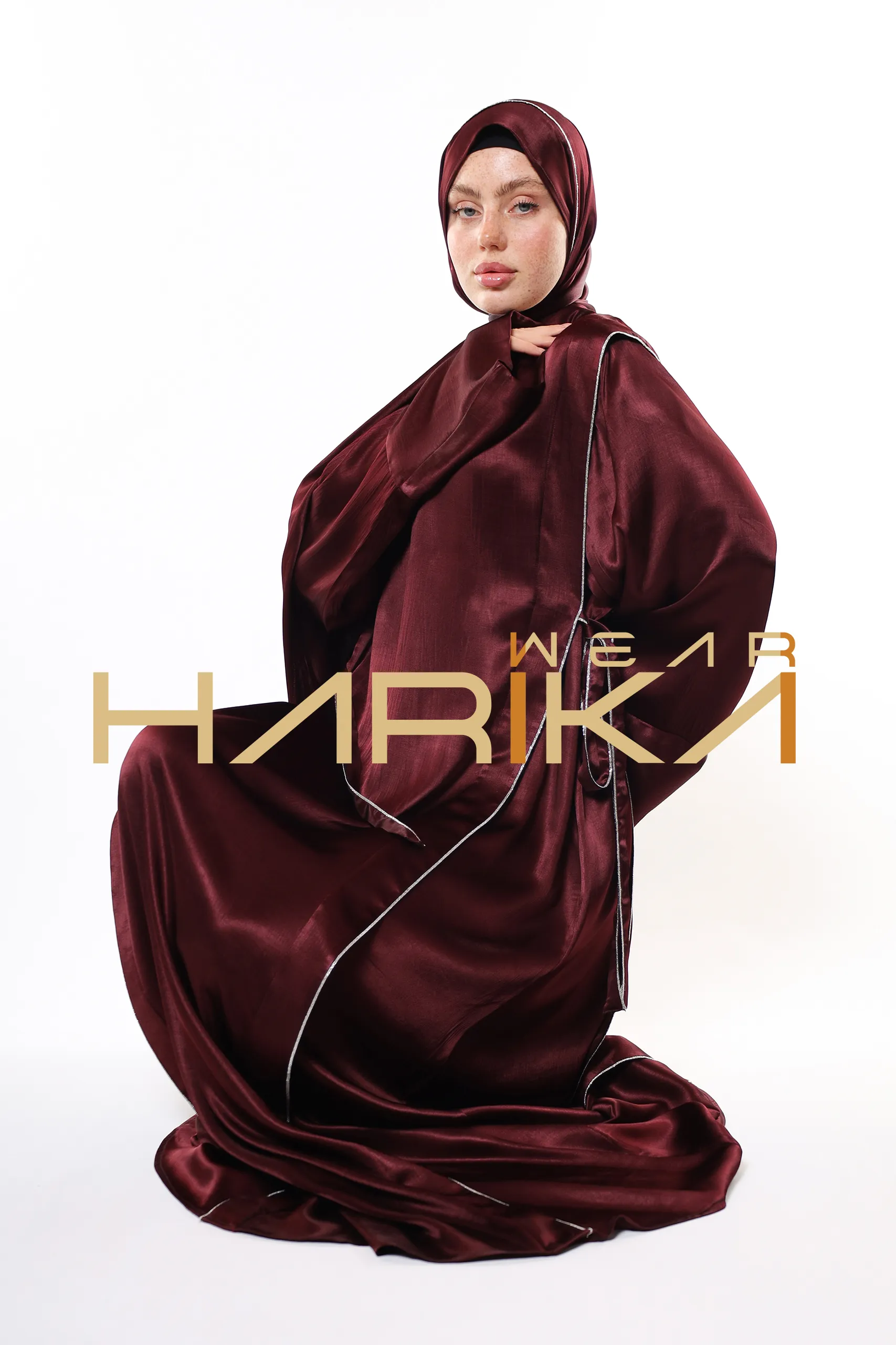 Luxury Burgundy Hijab Dress – Shiny Fabric and Stylish Design (Shawl gift) - Image 6