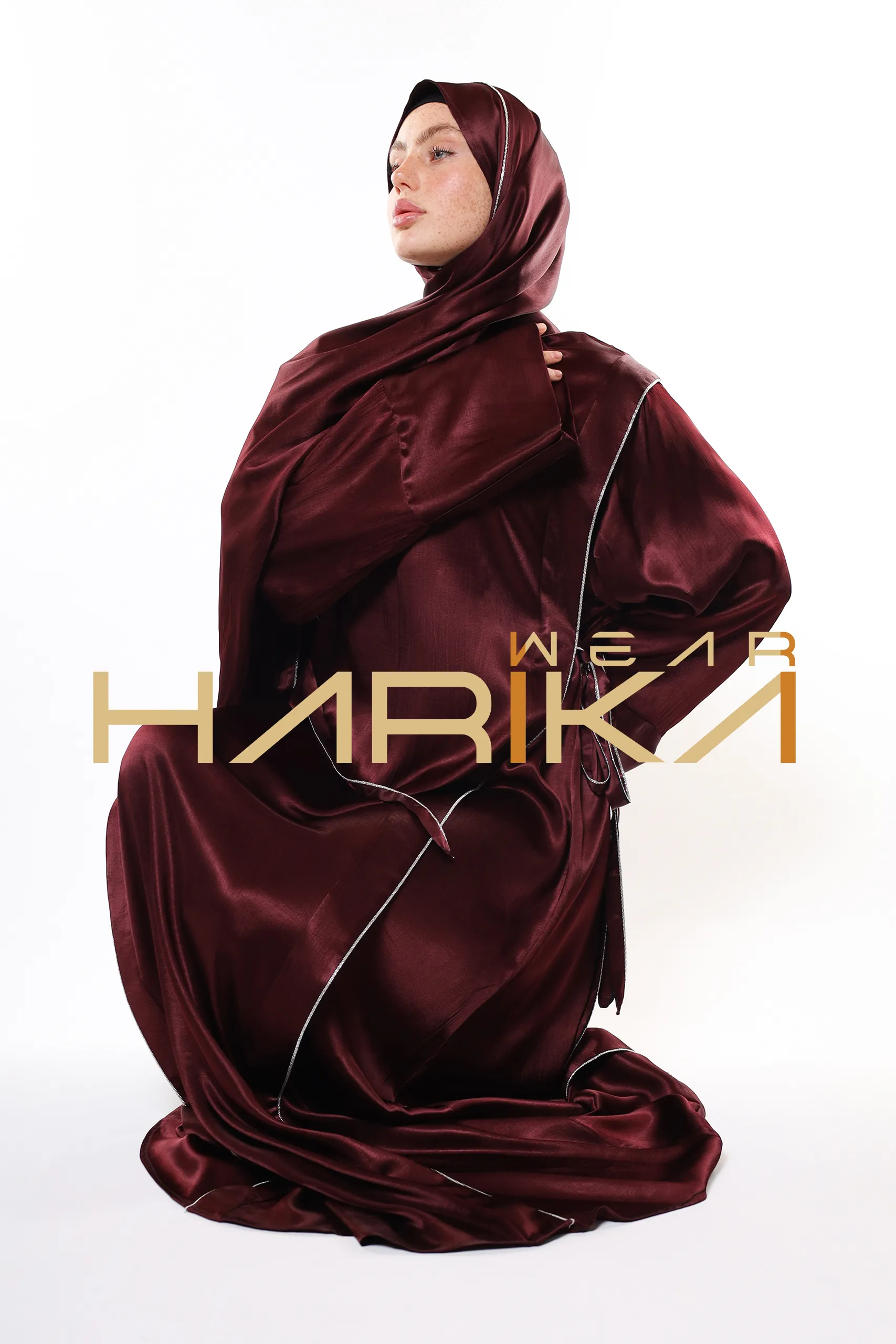 Luxury Burgundy Hijab Dress – Shiny Fabric and Stylish Design (Shawl gift) - Image 7