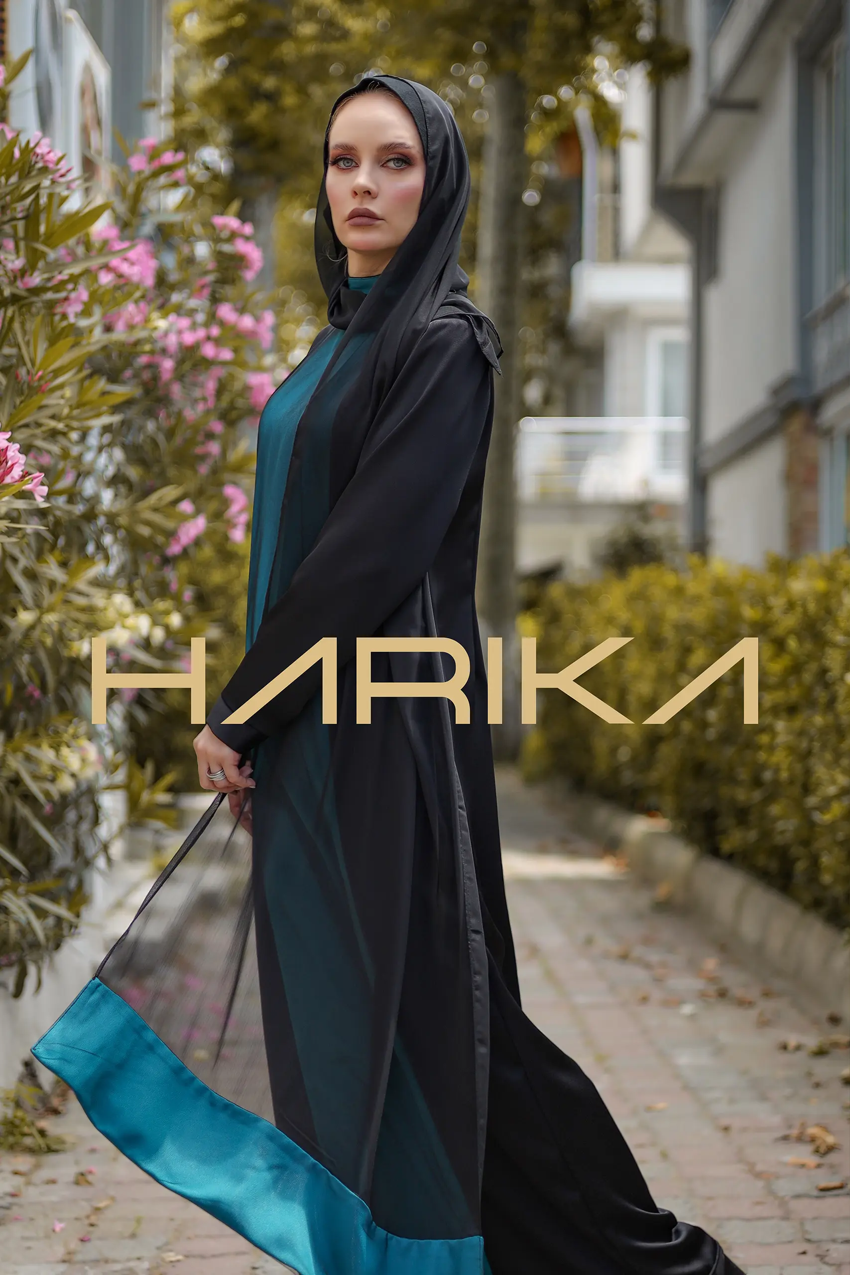 Elegant turquoise and black dress - Image 9