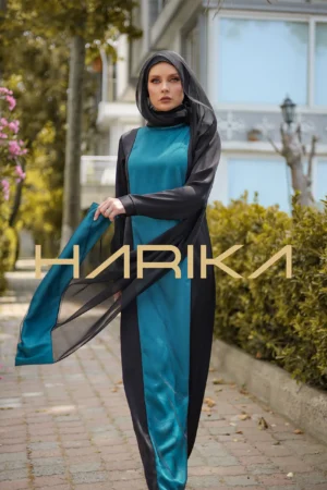 Elegant turquoise and black dress