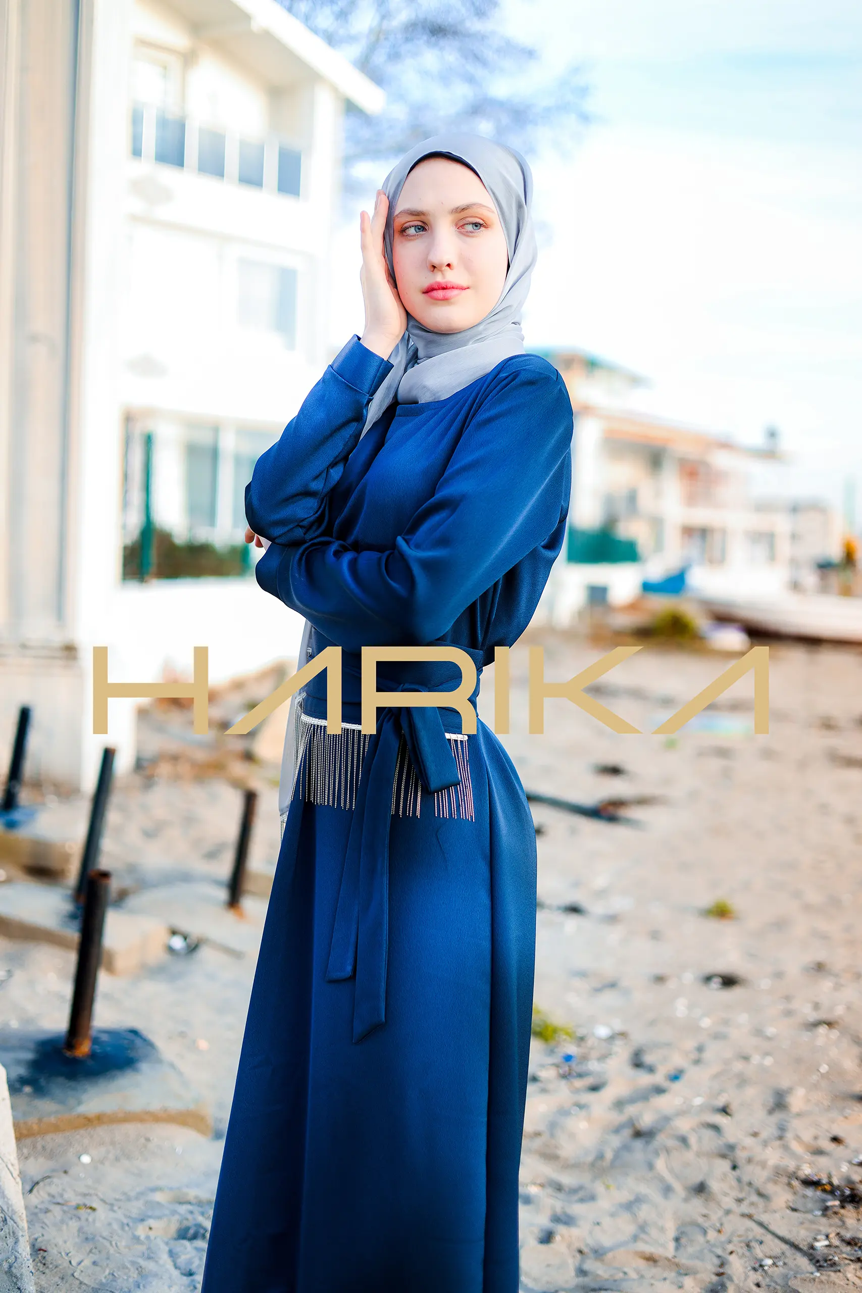 Belted Blue Silk Crepe Dress - Image 6