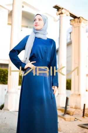 Belted Blue Silk Crepe Dress