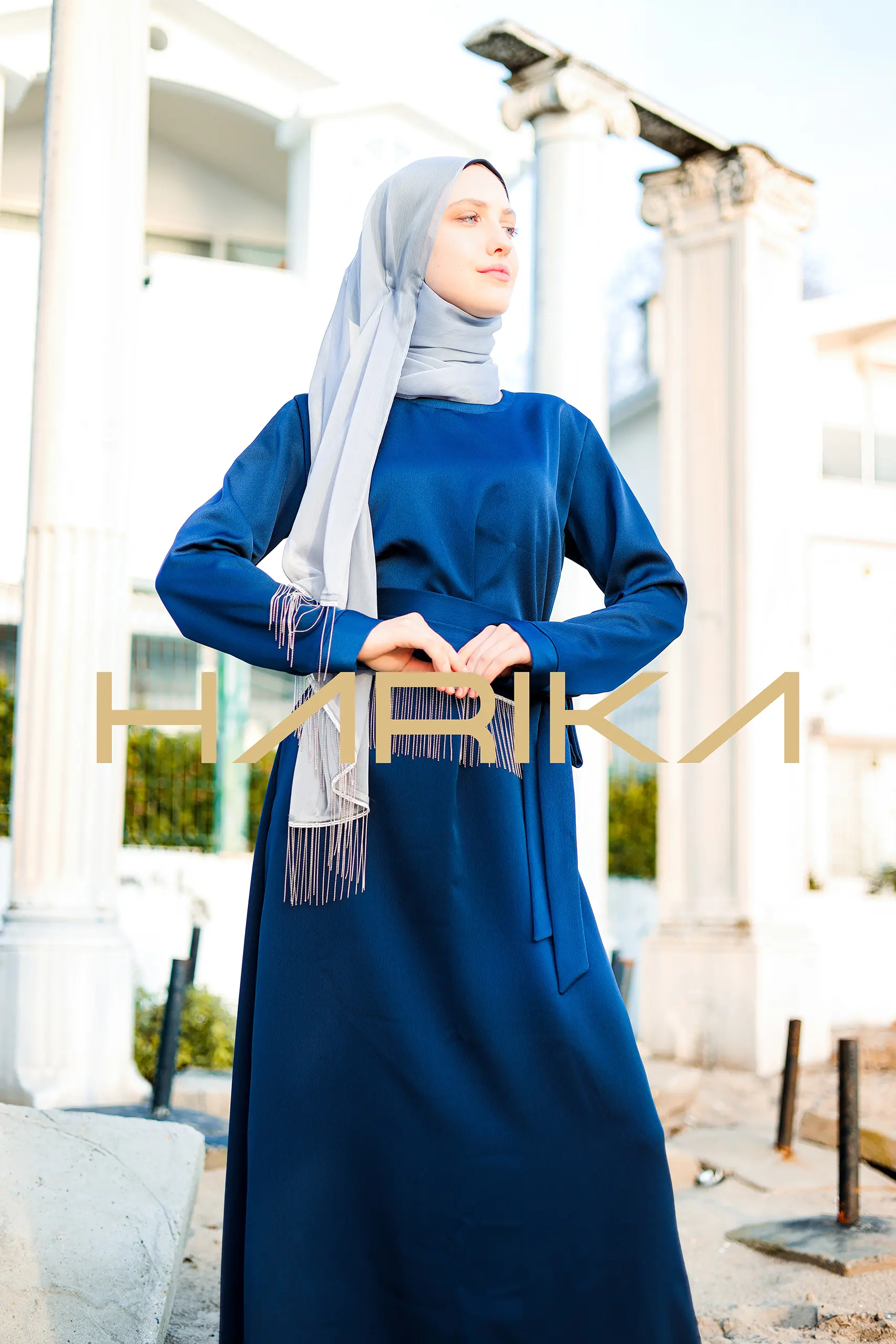 Belted Blue Silk Crepe Dress - Image 3