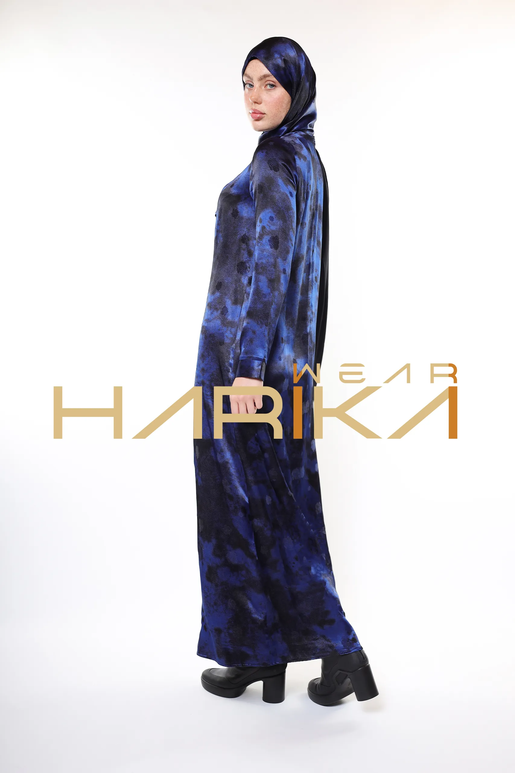 Modern and Elegant Design Blue and Black Detailed Luxury Dress - Image 3