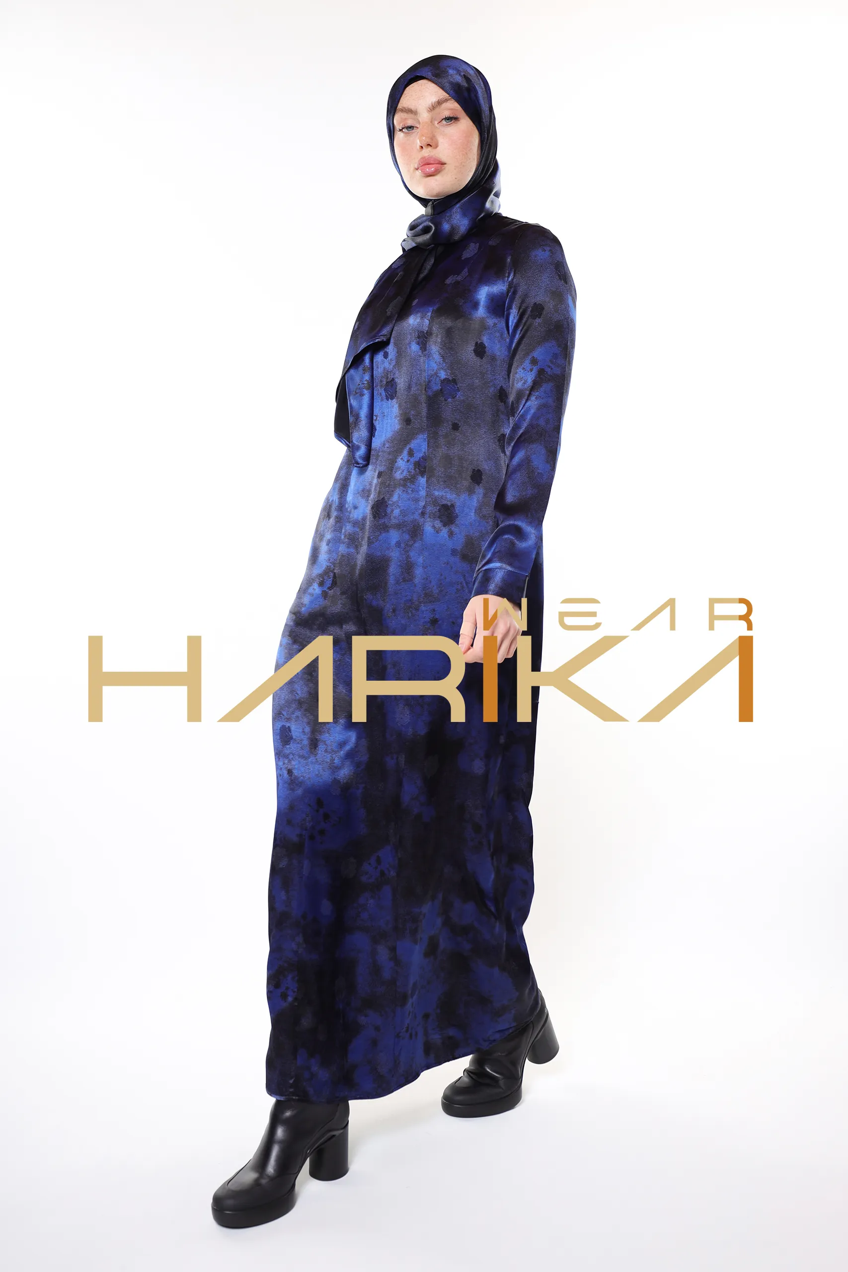 Modern and Elegant Design Blue and Black Detailed Luxury Dress - Image 8