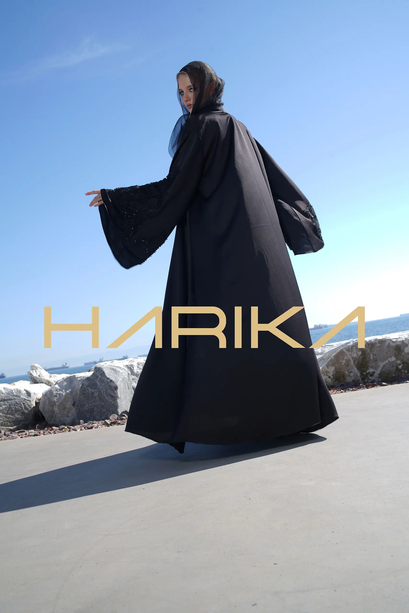 "Queen's Abaya" - Black silk crepe with wide royal sleeves - Image 2