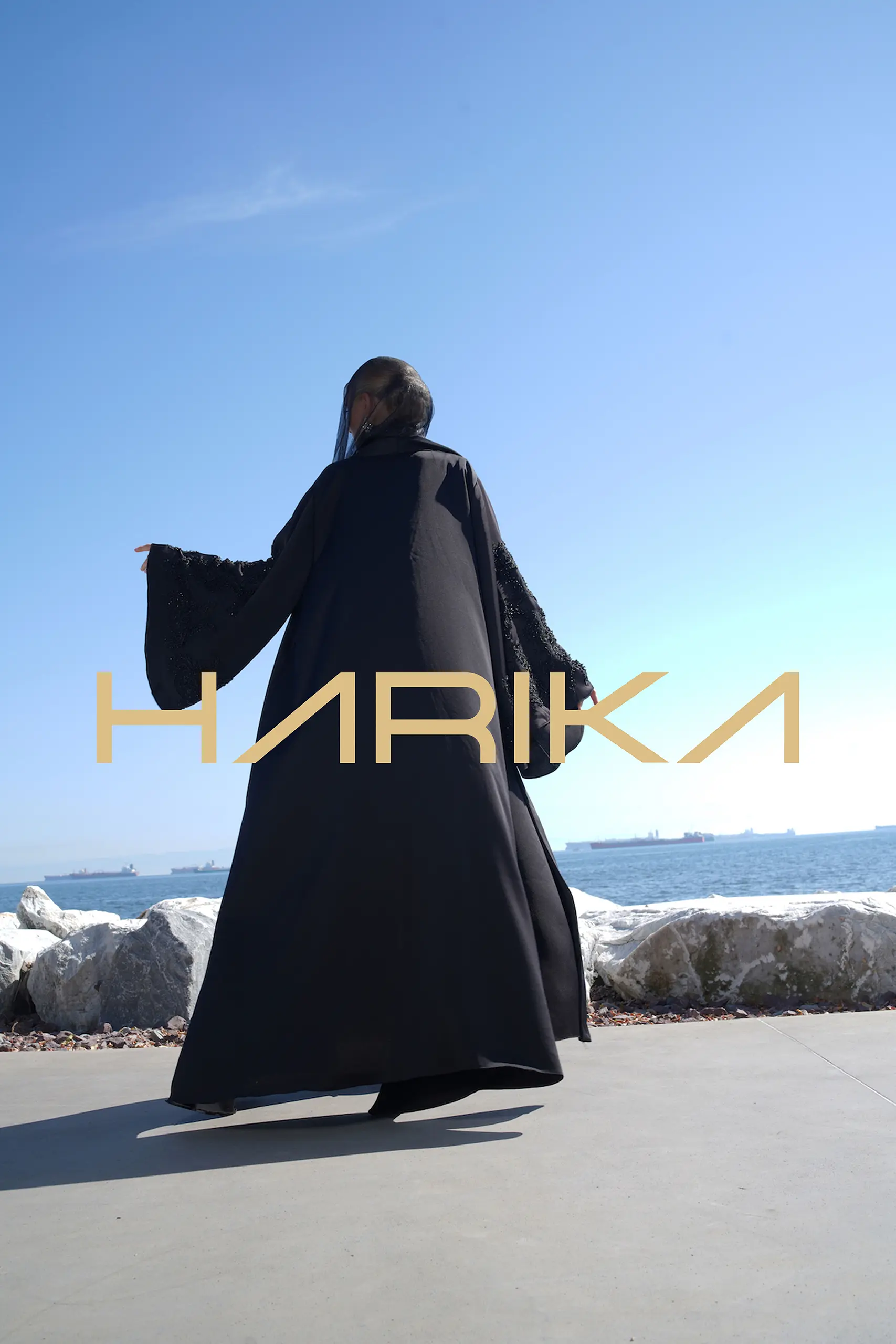"Queen's Abaya" - Black silk crepe with wide royal sleeves - Image 3