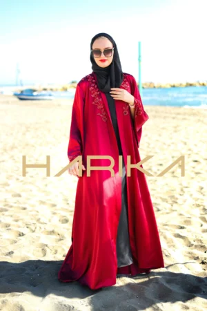 A luxurious abaya adorned with sparkling Swarovski crystal rose embroidery(Plus size)