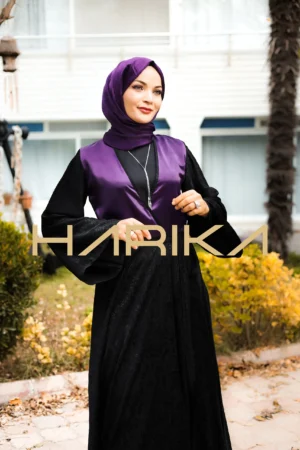 Black and Purple Premium Jessica Silk Crepe Abaya