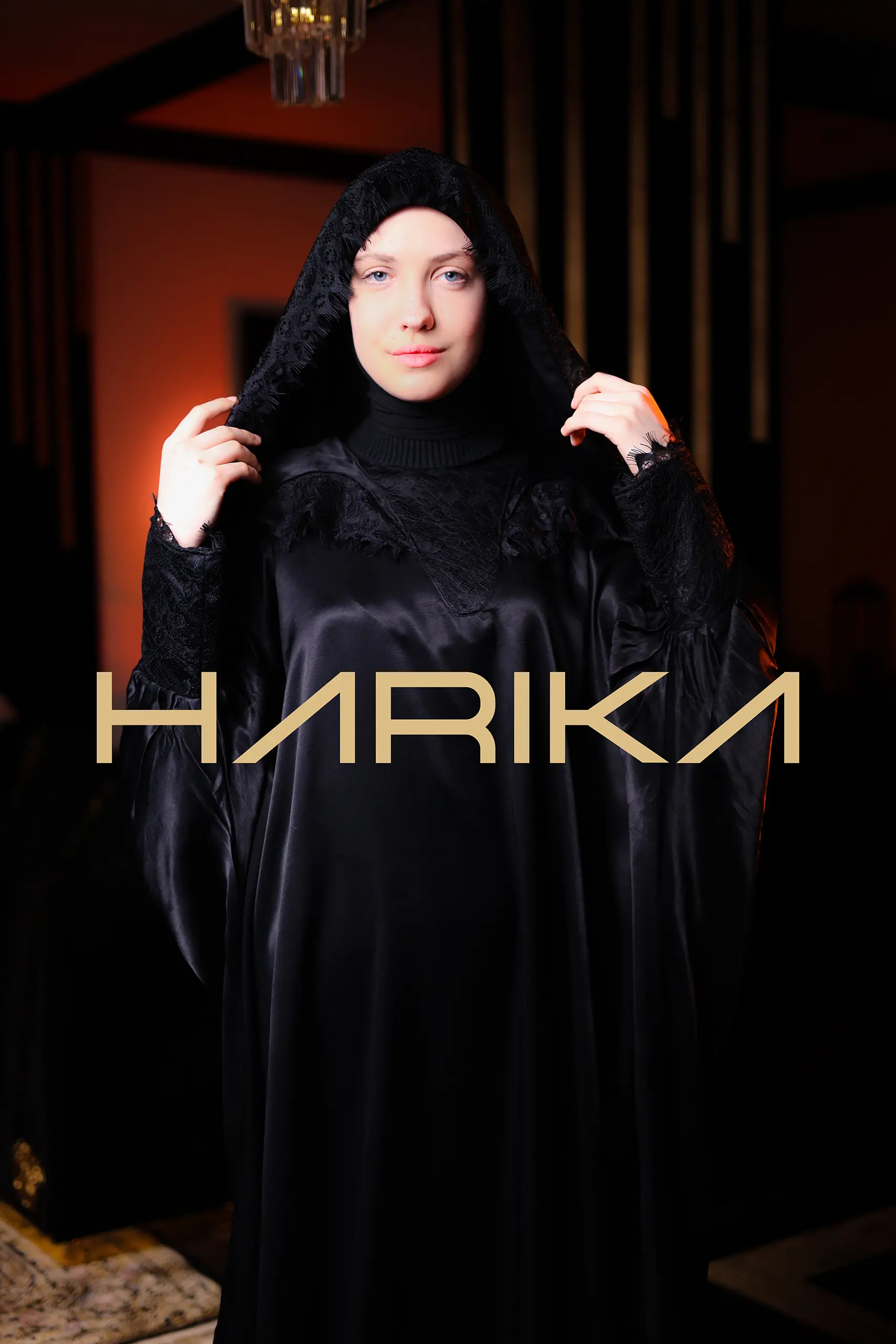 Zara satin prayer abaya with cape and lace details - Image 3