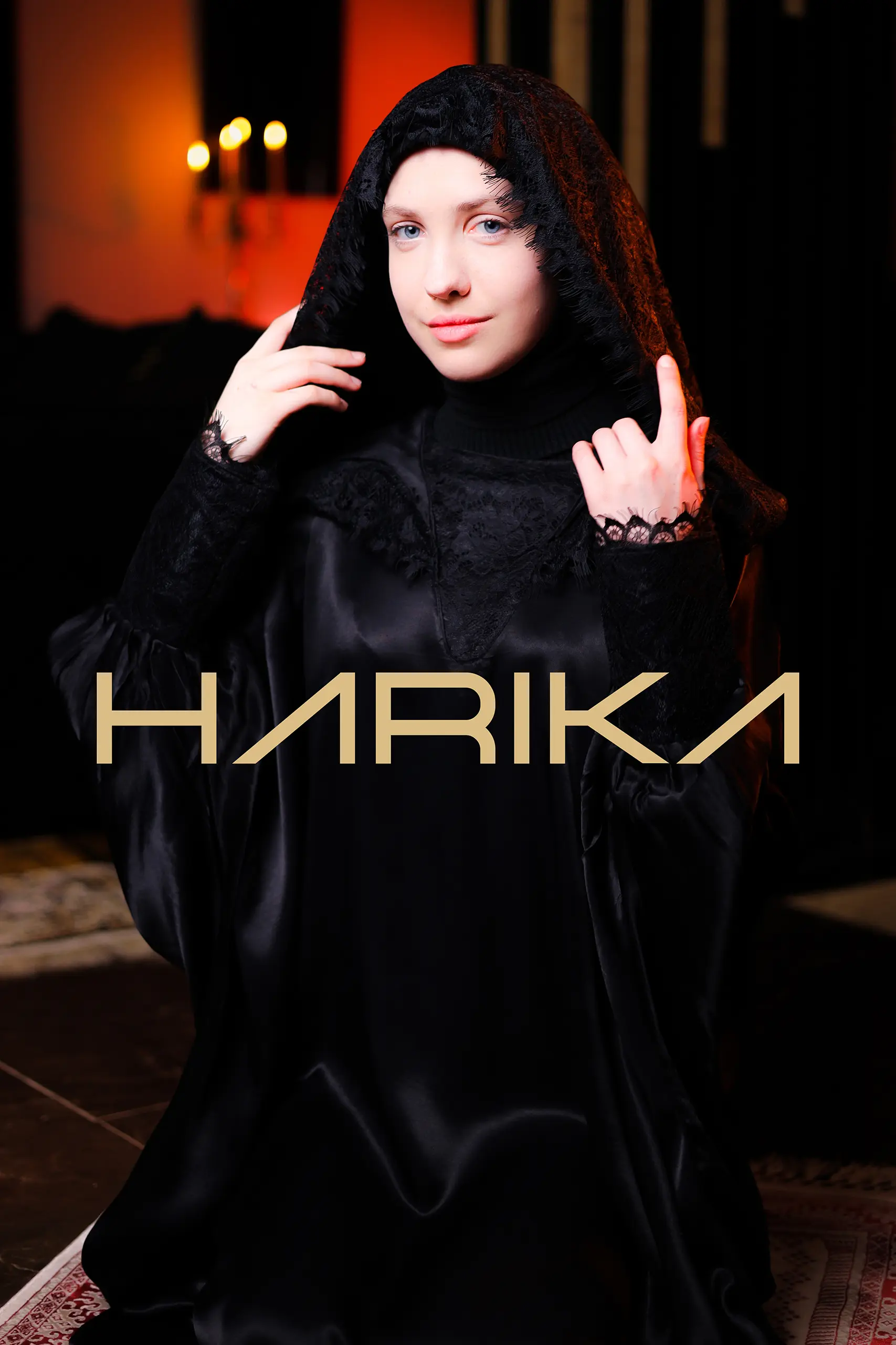 Zara satin prayer abaya with cape and lace details