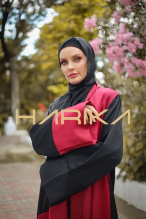 Black and Burgundy Abaya Set