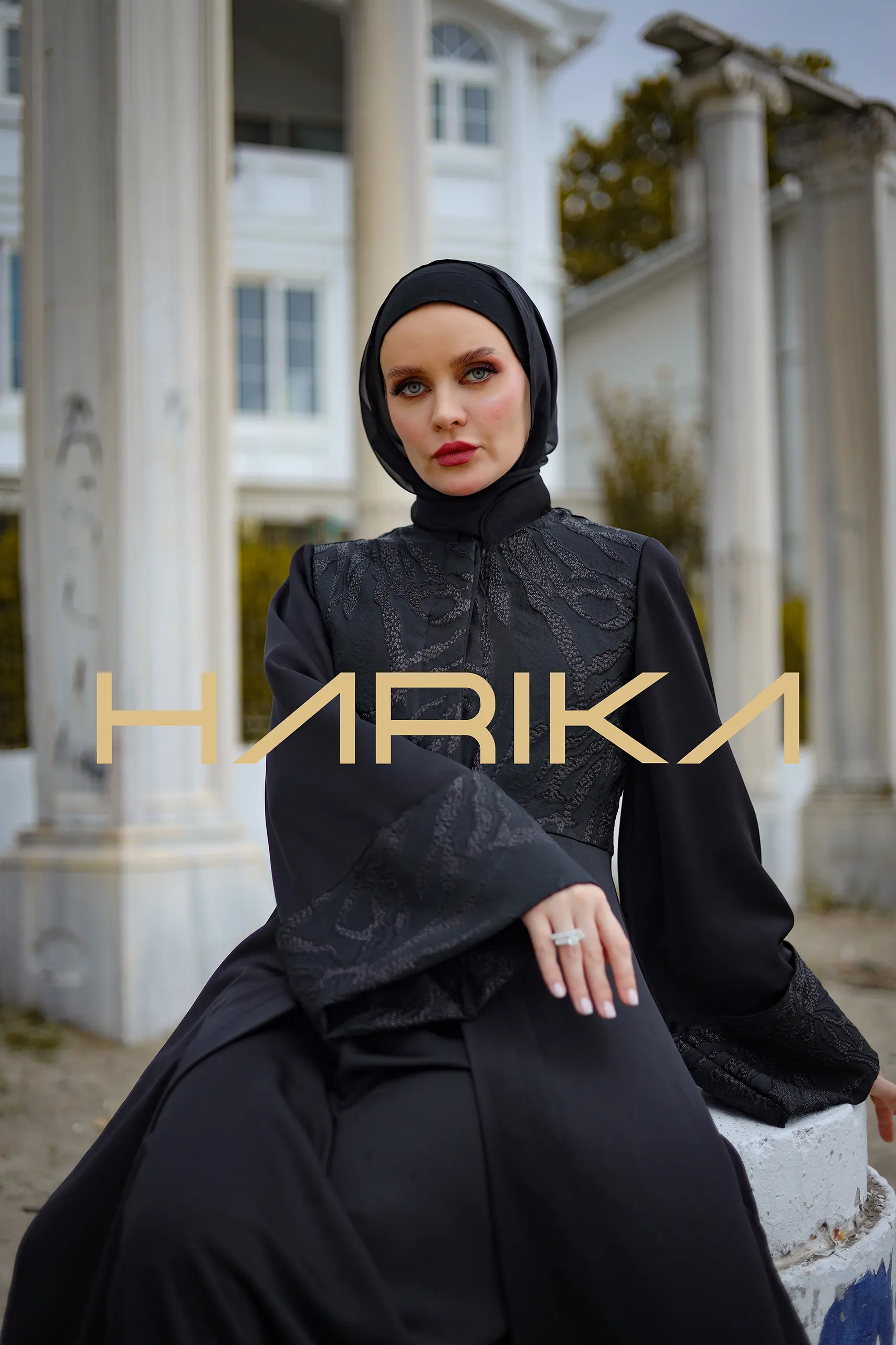 Silk Crepe Abaya with Patterned Brocade