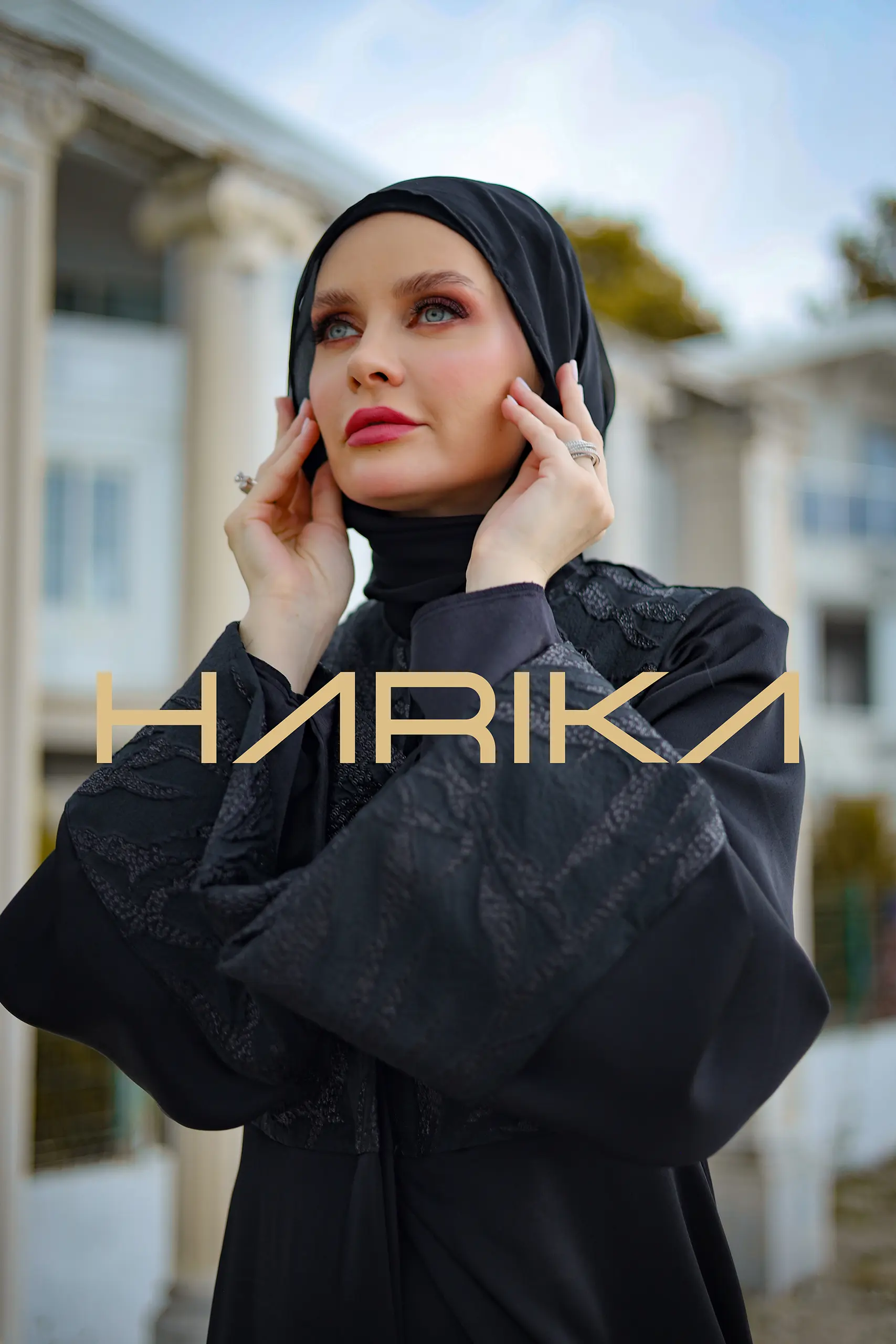 Silk Crepe Abaya with Patterned Brocade - Image 7