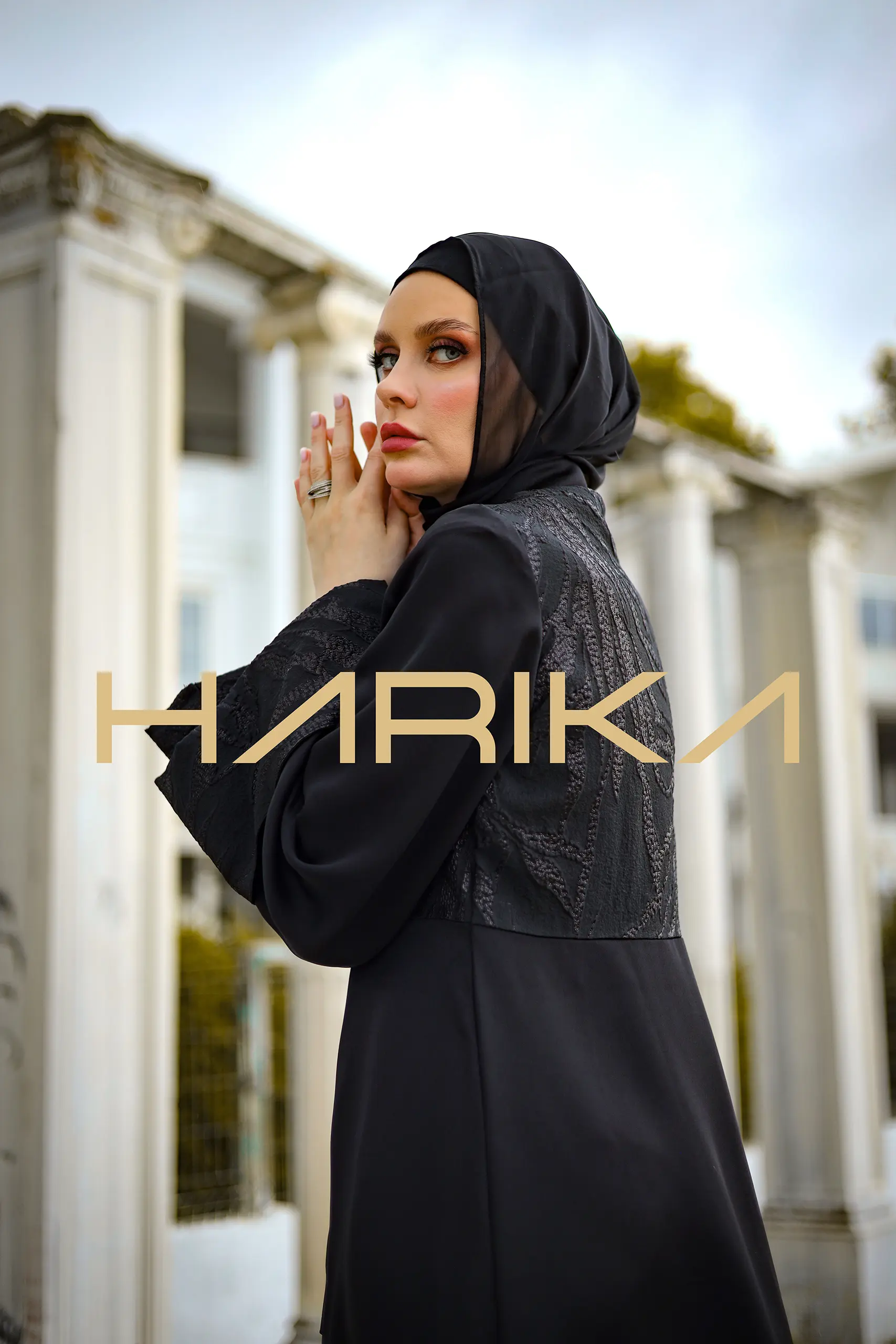 Silk Crepe Abaya with Patterned Brocade - Image 5