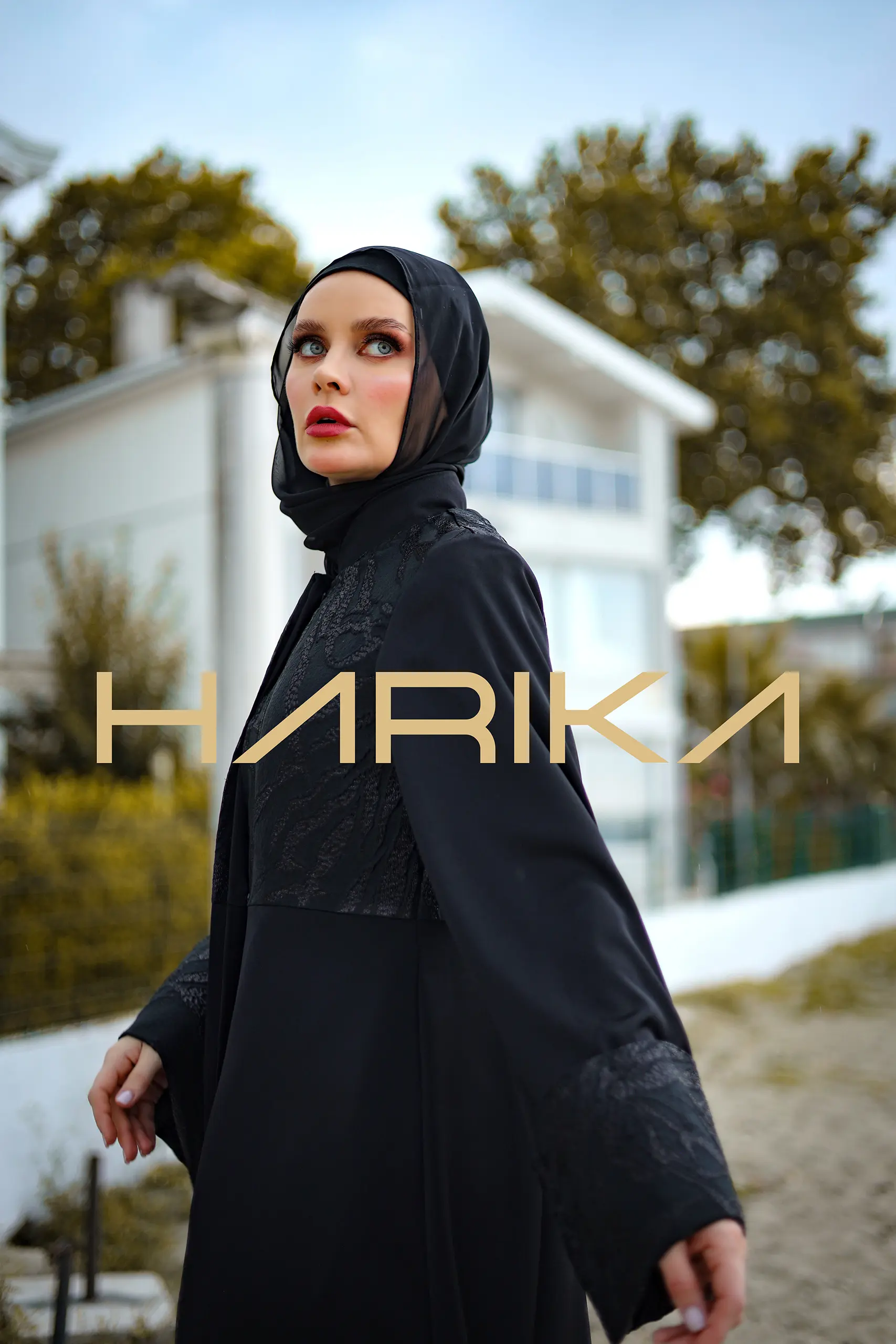 Silk Crepe Abaya with Patterned Brocade - Image 4