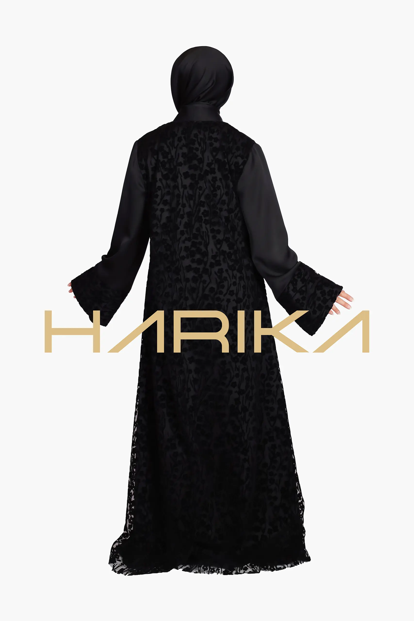Black abaya with rose details - Image 4