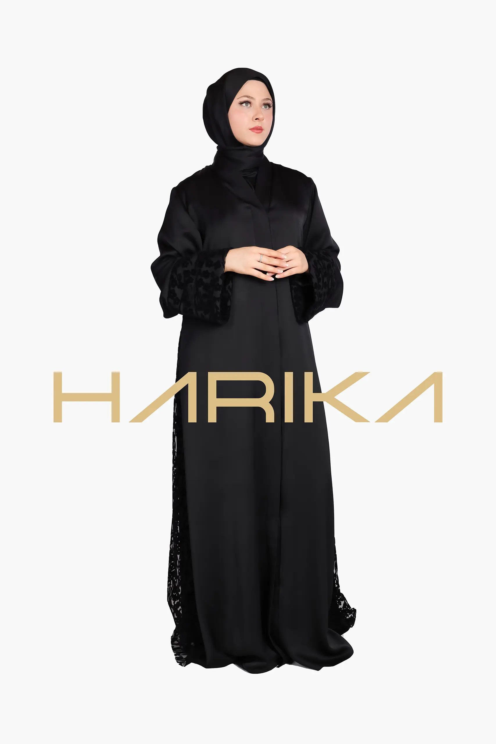Black abaya with rose details - Image 3