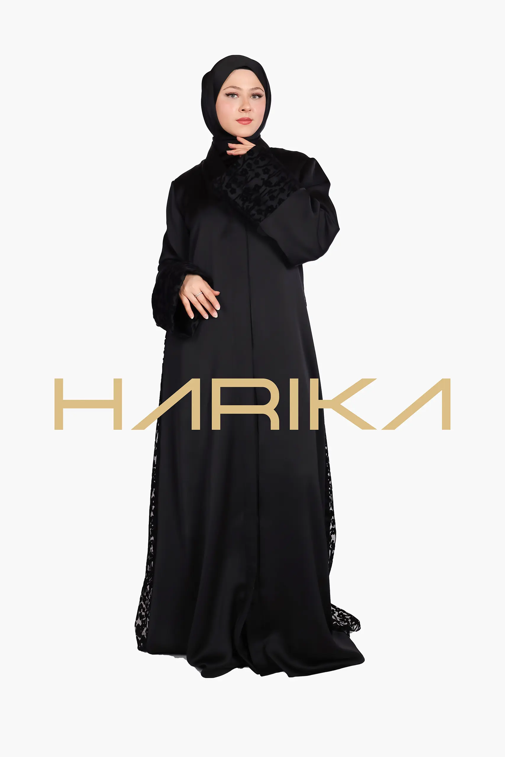 Black abaya with rose details - Image 2
