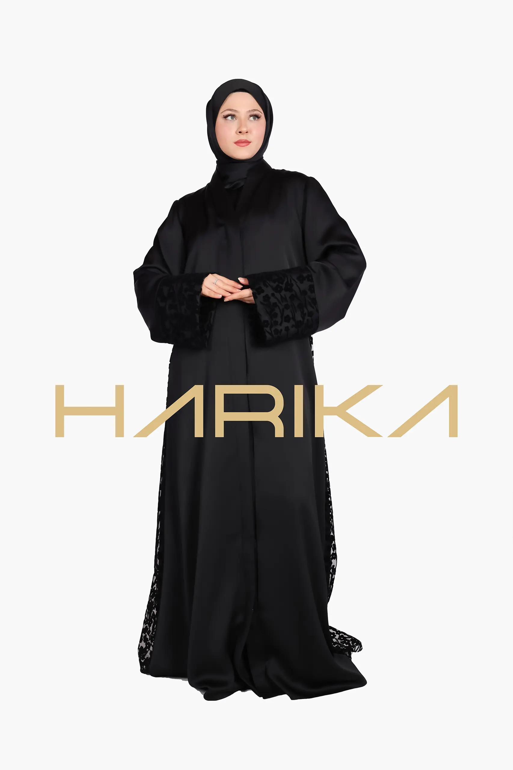 Black abaya with rose details - Image 11