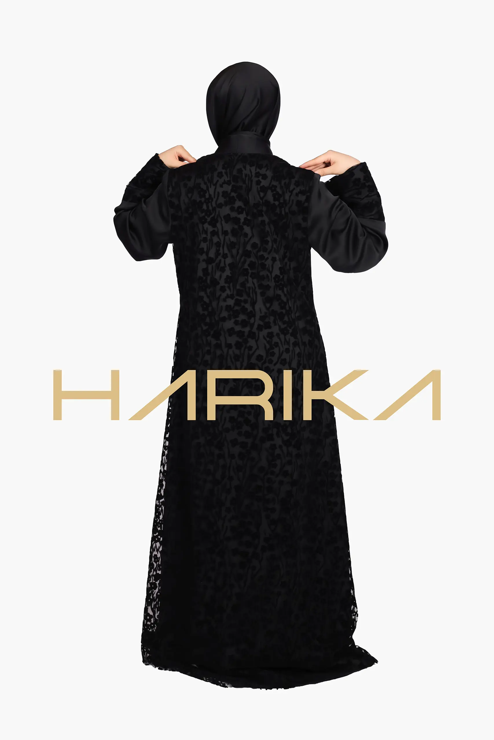 Black abaya with rose details - Image 8