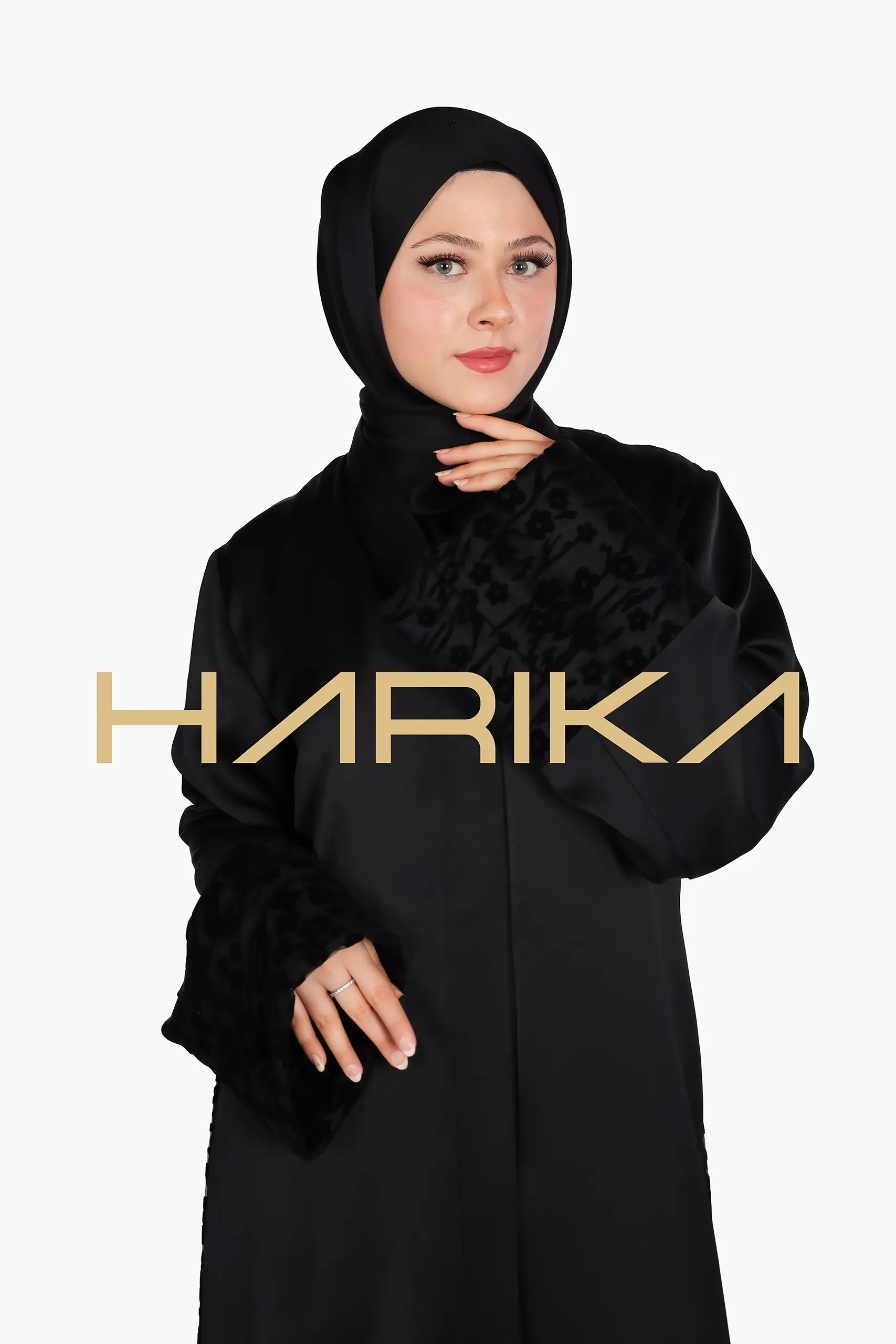 Black abaya with rose details