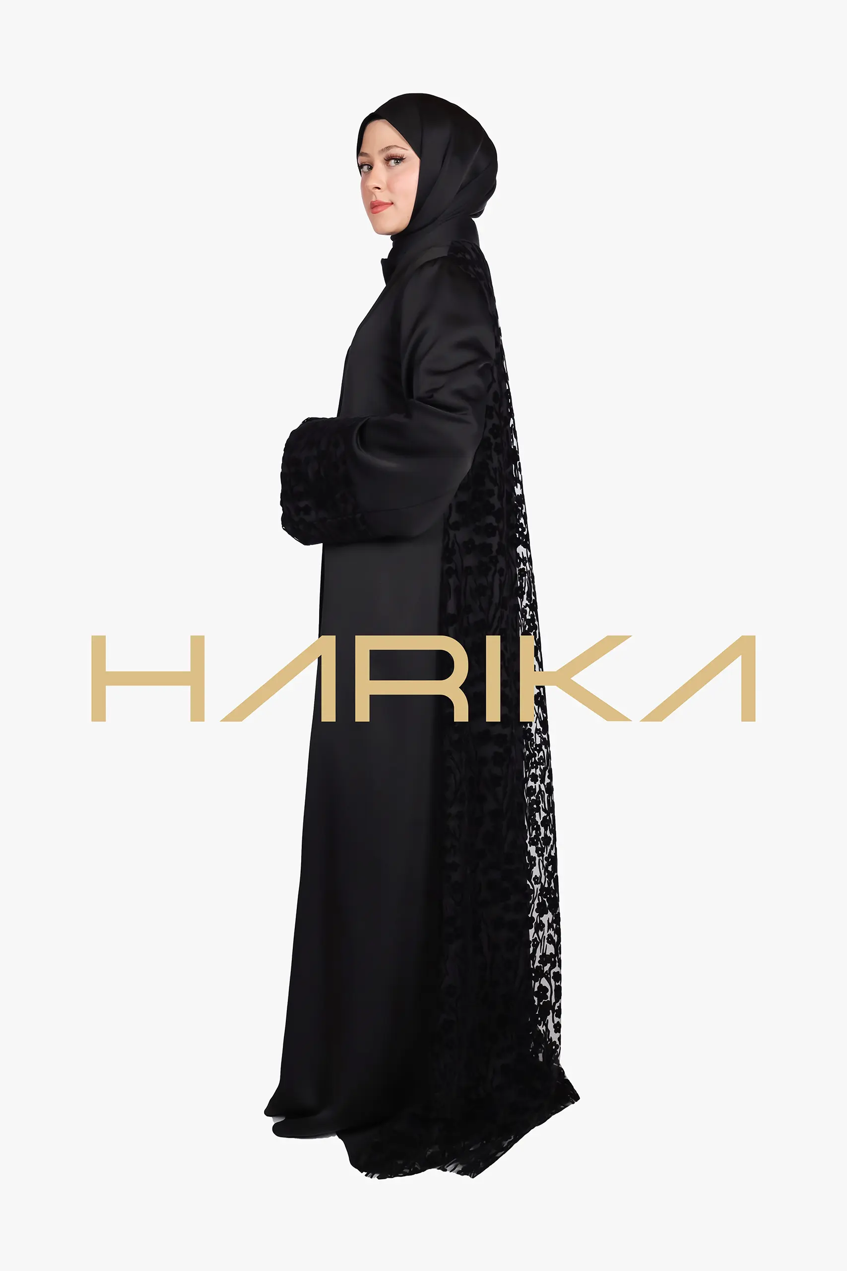Black abaya with rose details - Image 5