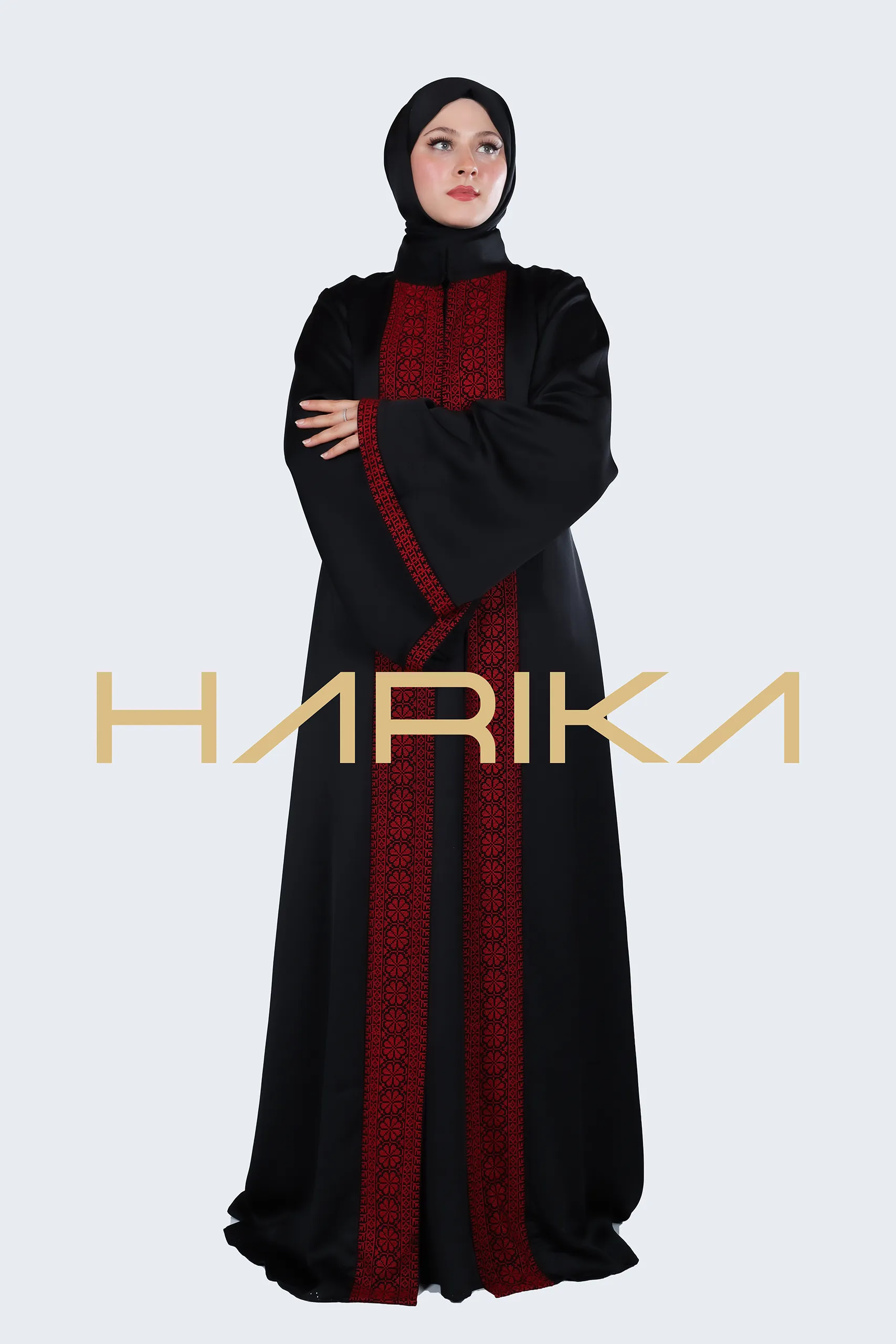 Black silk crepe abaya "Palestinian style" - Image 4