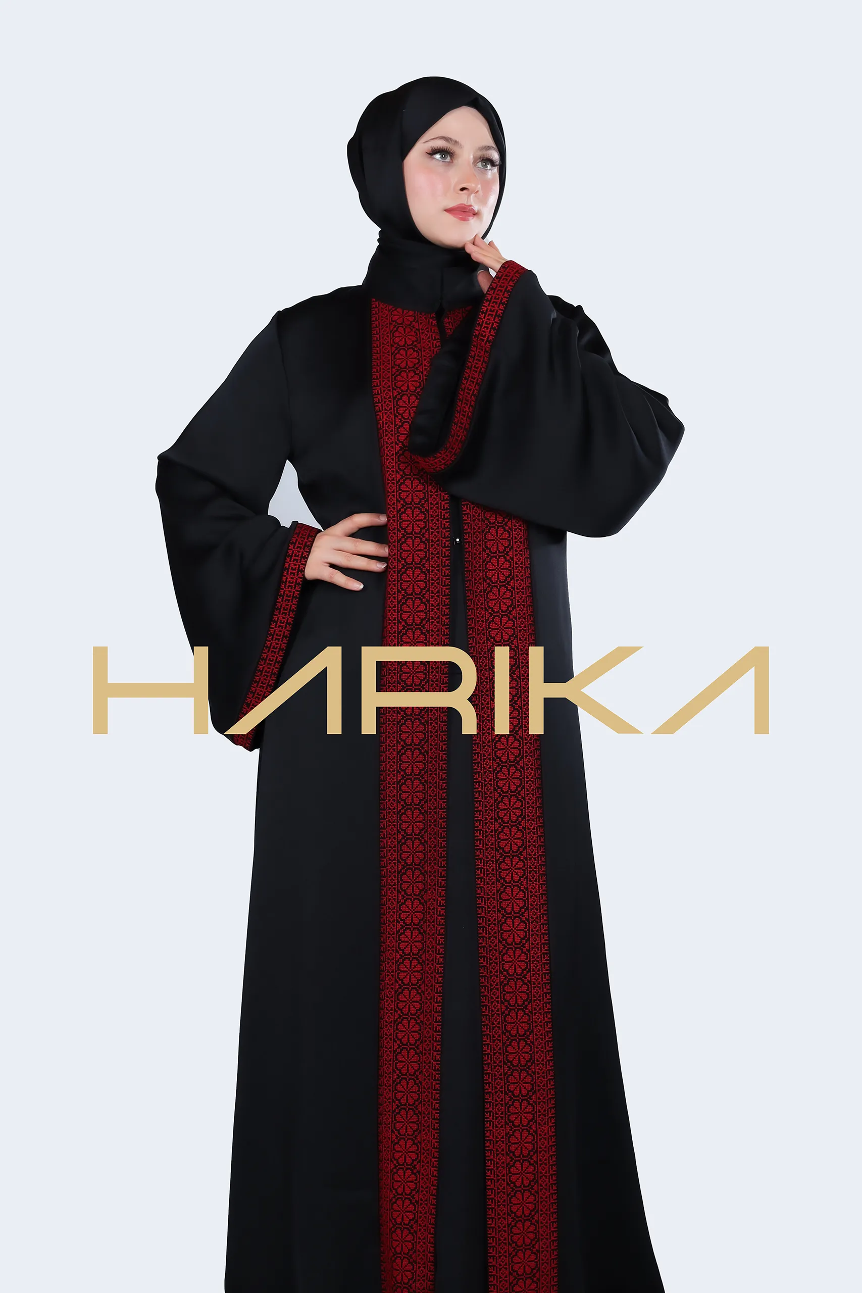 Black silk crepe abaya "Palestinian style" - Image 5