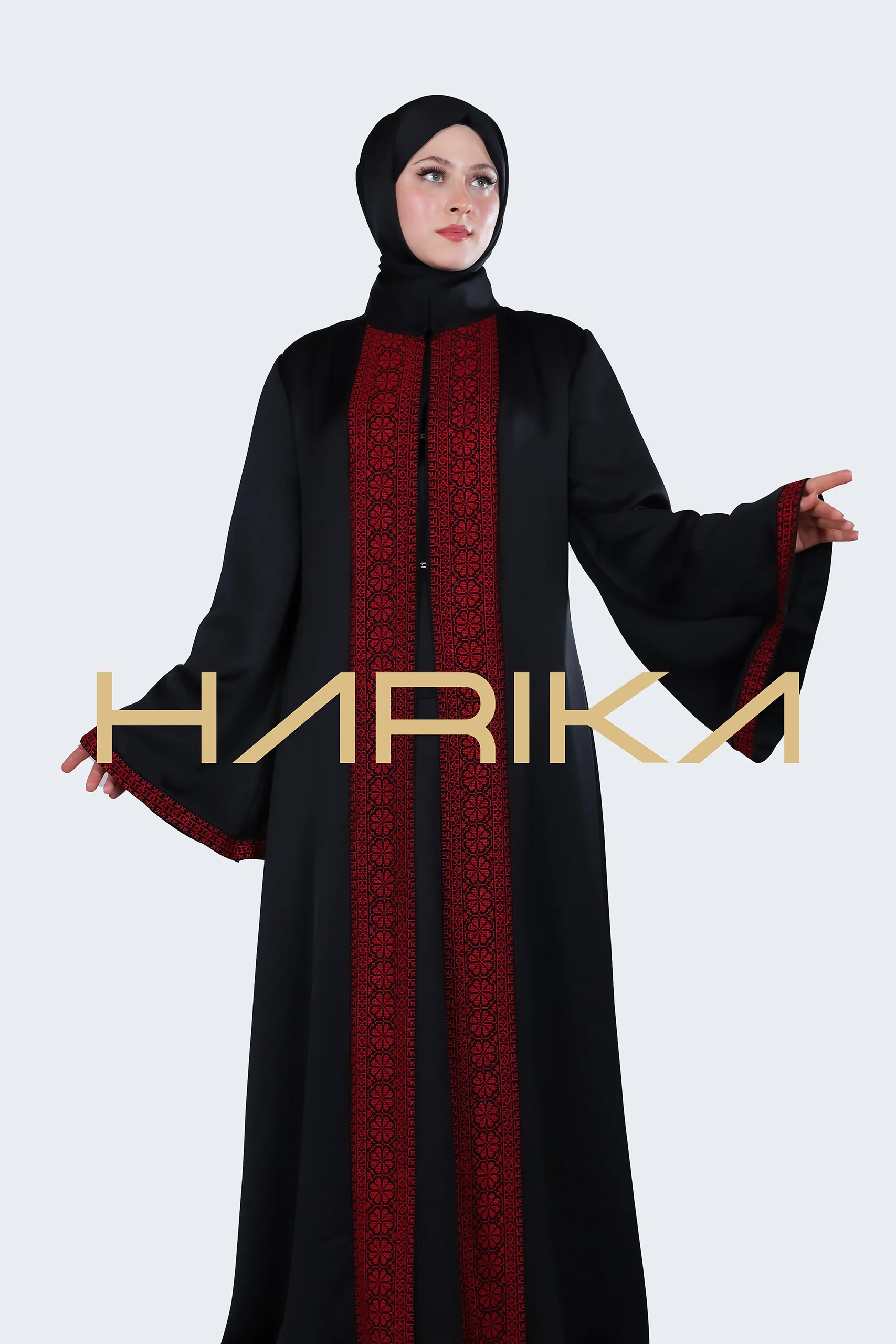 Black silk crepe abaya "Palestinian style" - Image 6