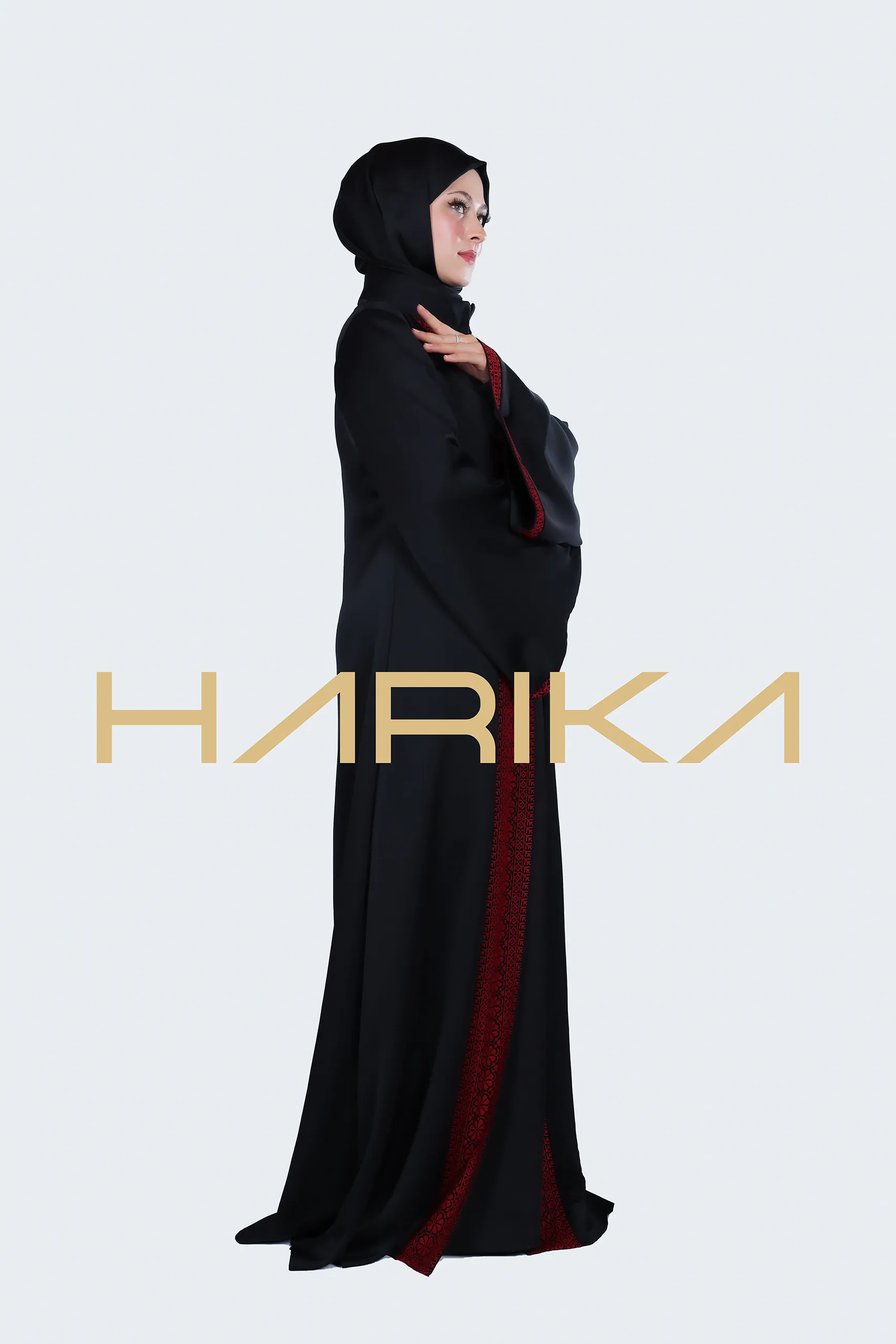 Black silk crepe abaya "Palestinian style" - Image 8