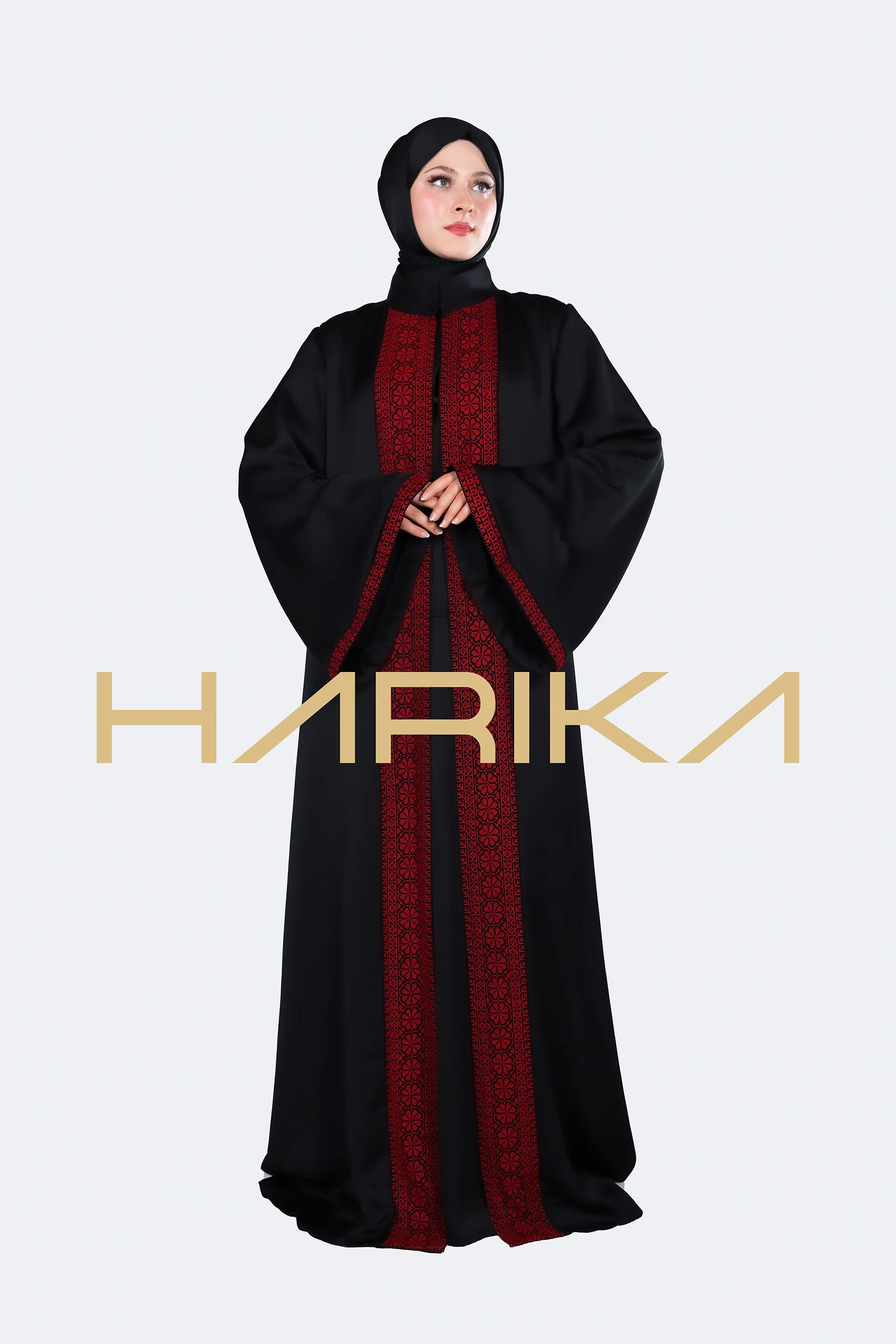 Black silk crepe abaya "Palestinian style" - Image 9