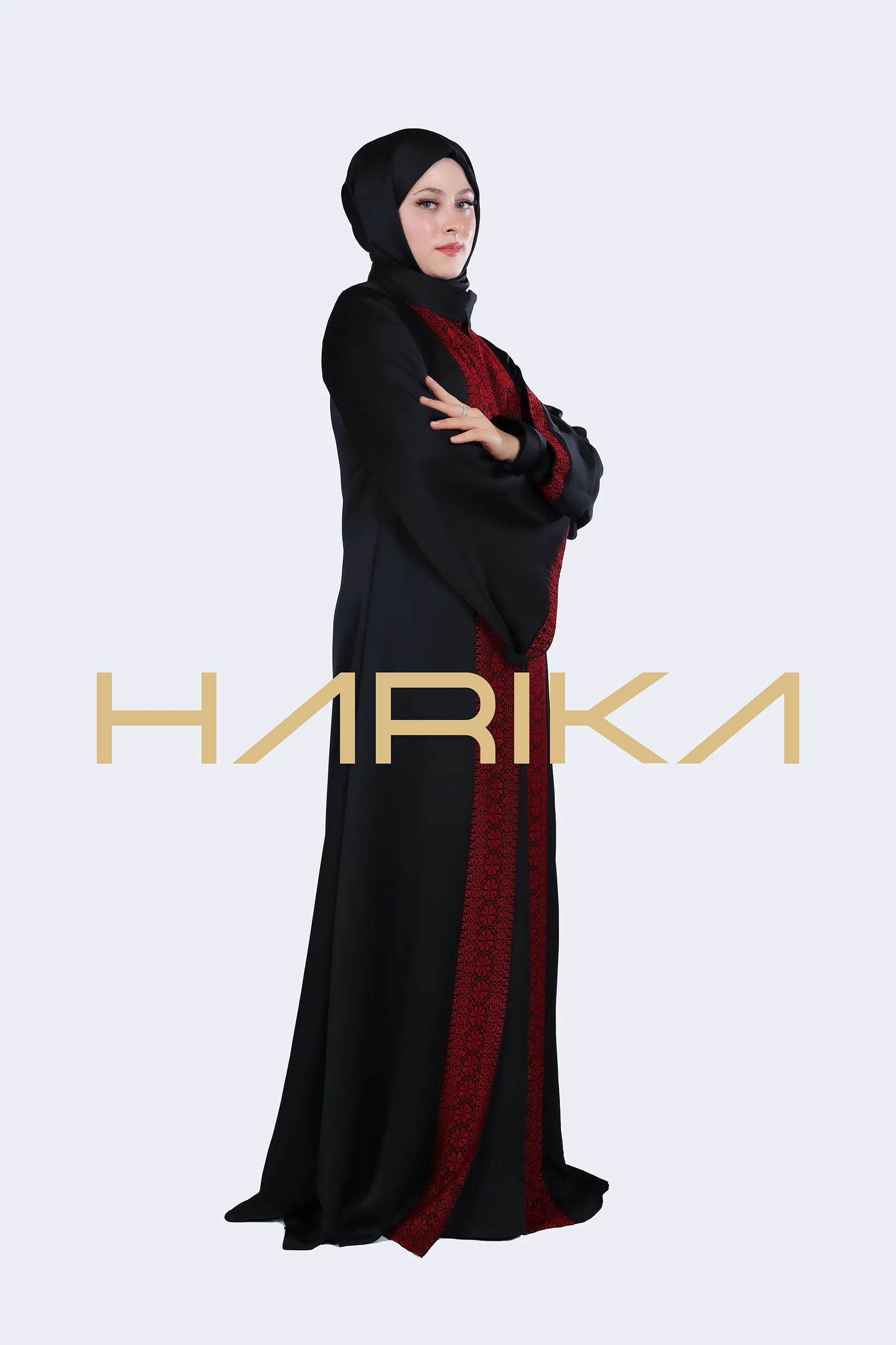 Black silk crepe abaya "Palestinian style" - Image 2