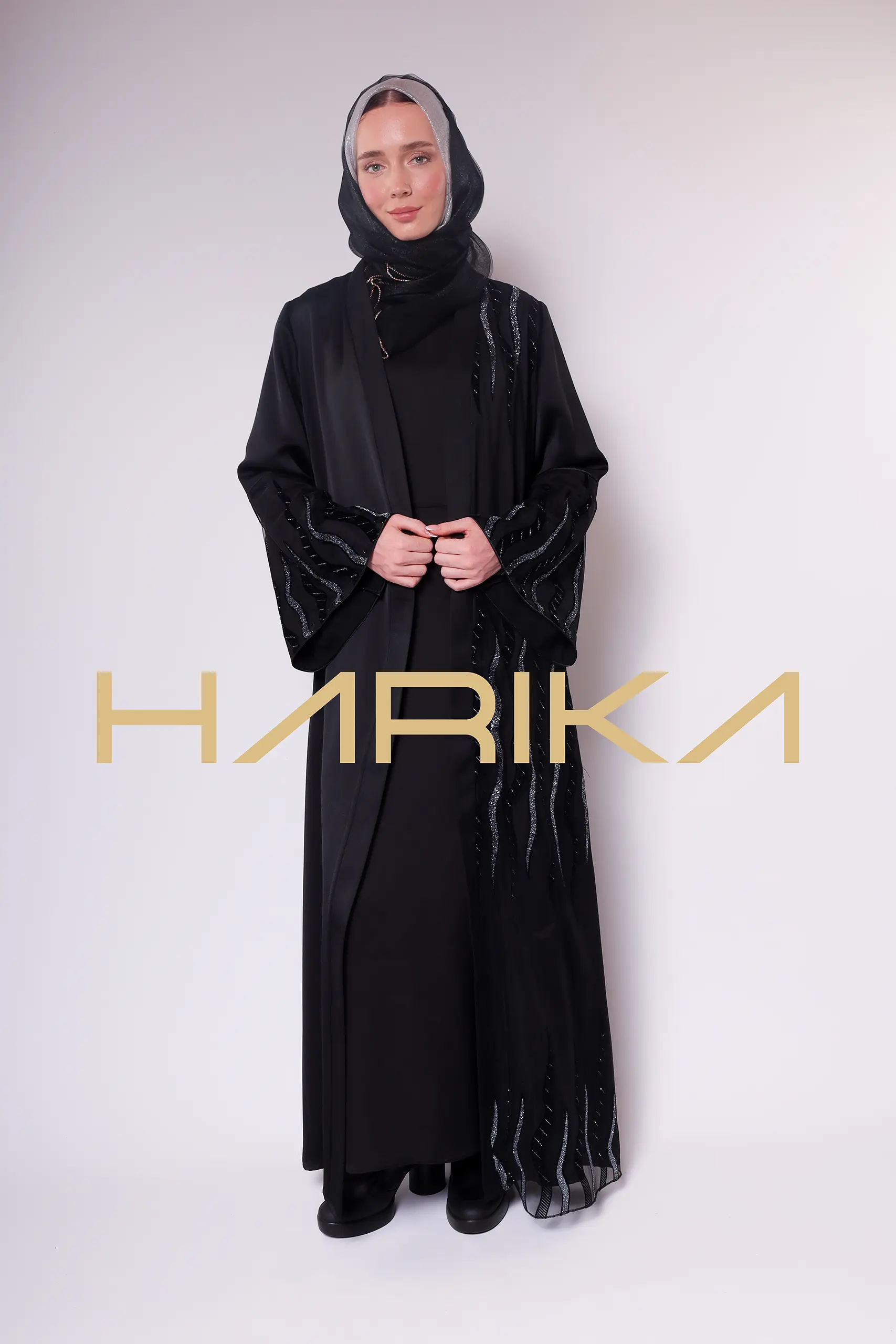 Black and silver detailed stylish Abaya - Image 2
