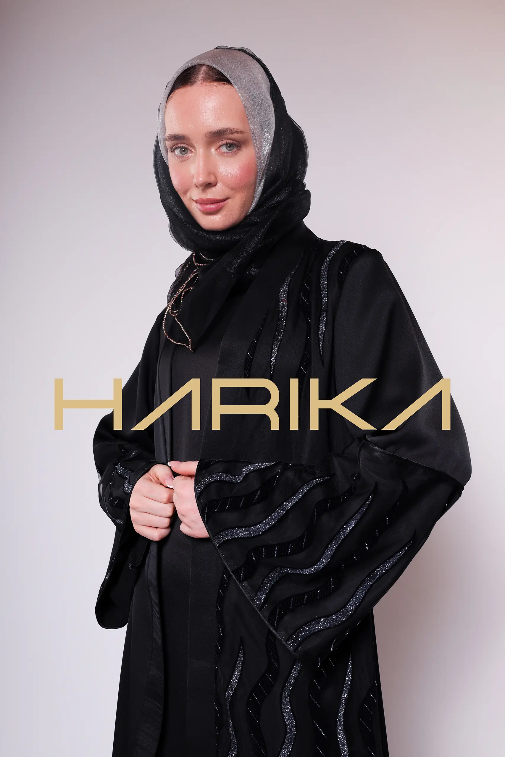Black and silver detailed stylish Abaya - Image 3