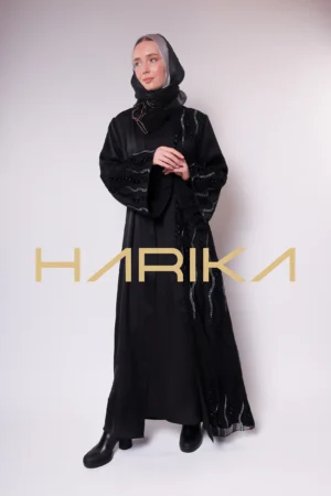 Black and silver detailed stylish Abaya and Dress set (Shawl is included)