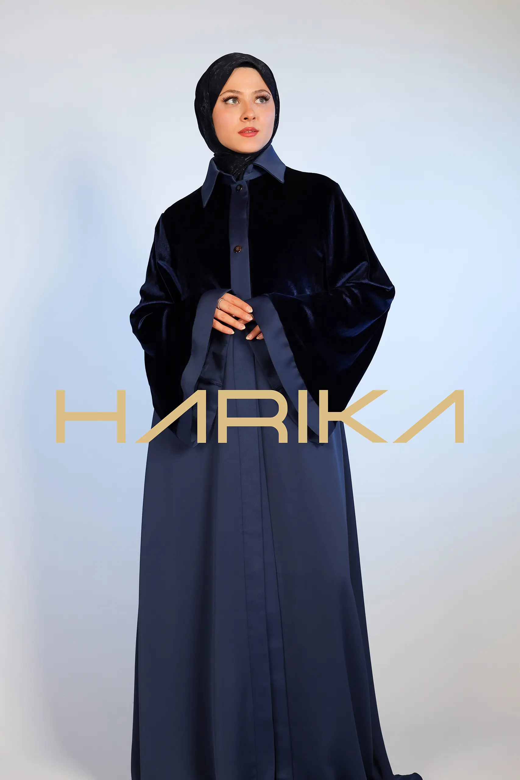Abaya Navy Blue Velvet Detail - The Meeting of Elegance and Nobility - Image 17