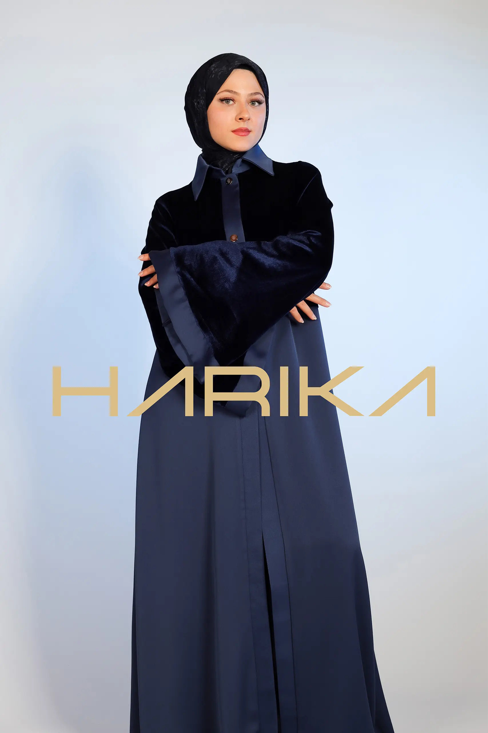 Abaya Navy Blue Velvet Detail - The Meeting of Elegance and Nobility - Image 10